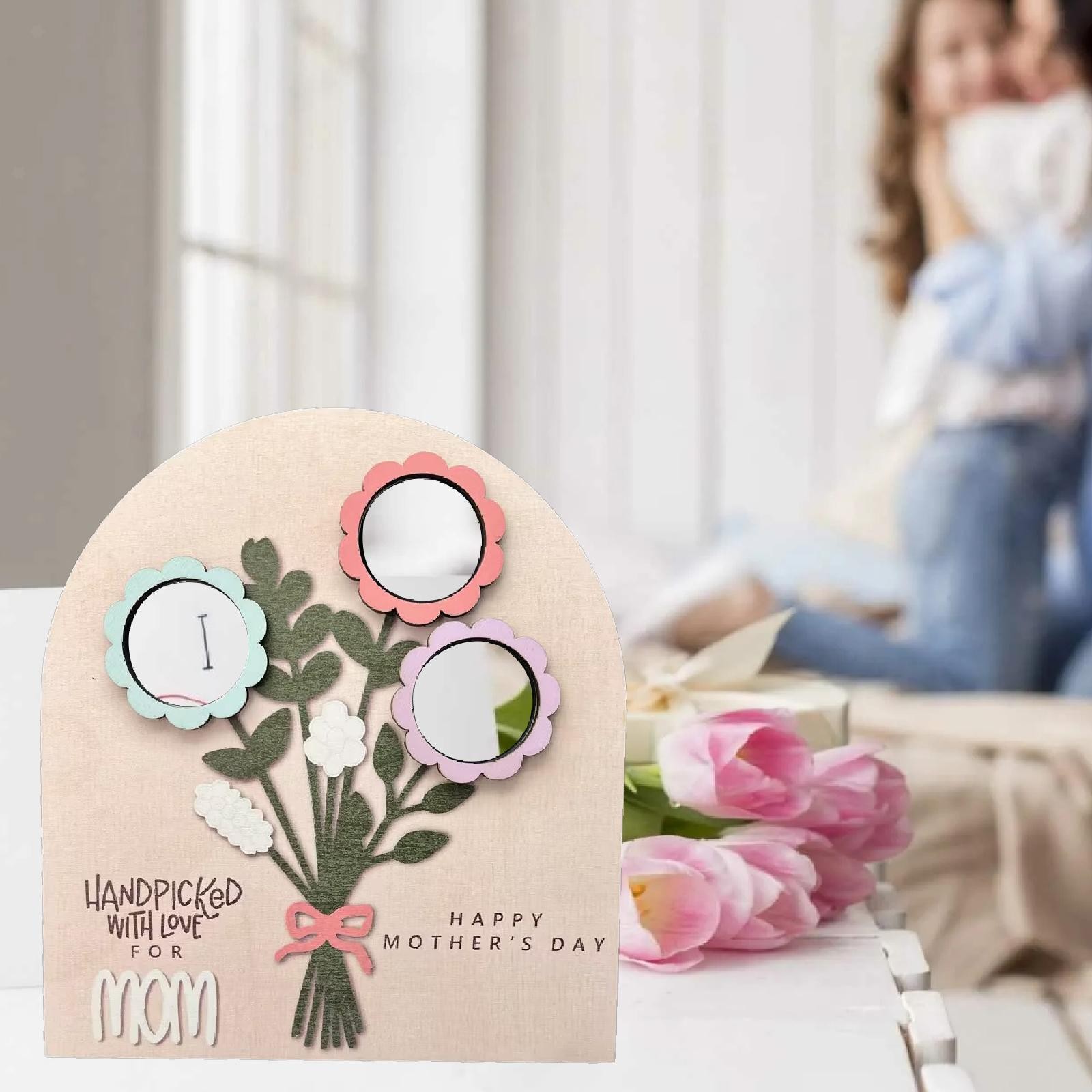 Wooden Flower Bouquet Craft Sign Desk Ornament Decorative Rustic Gift Creative