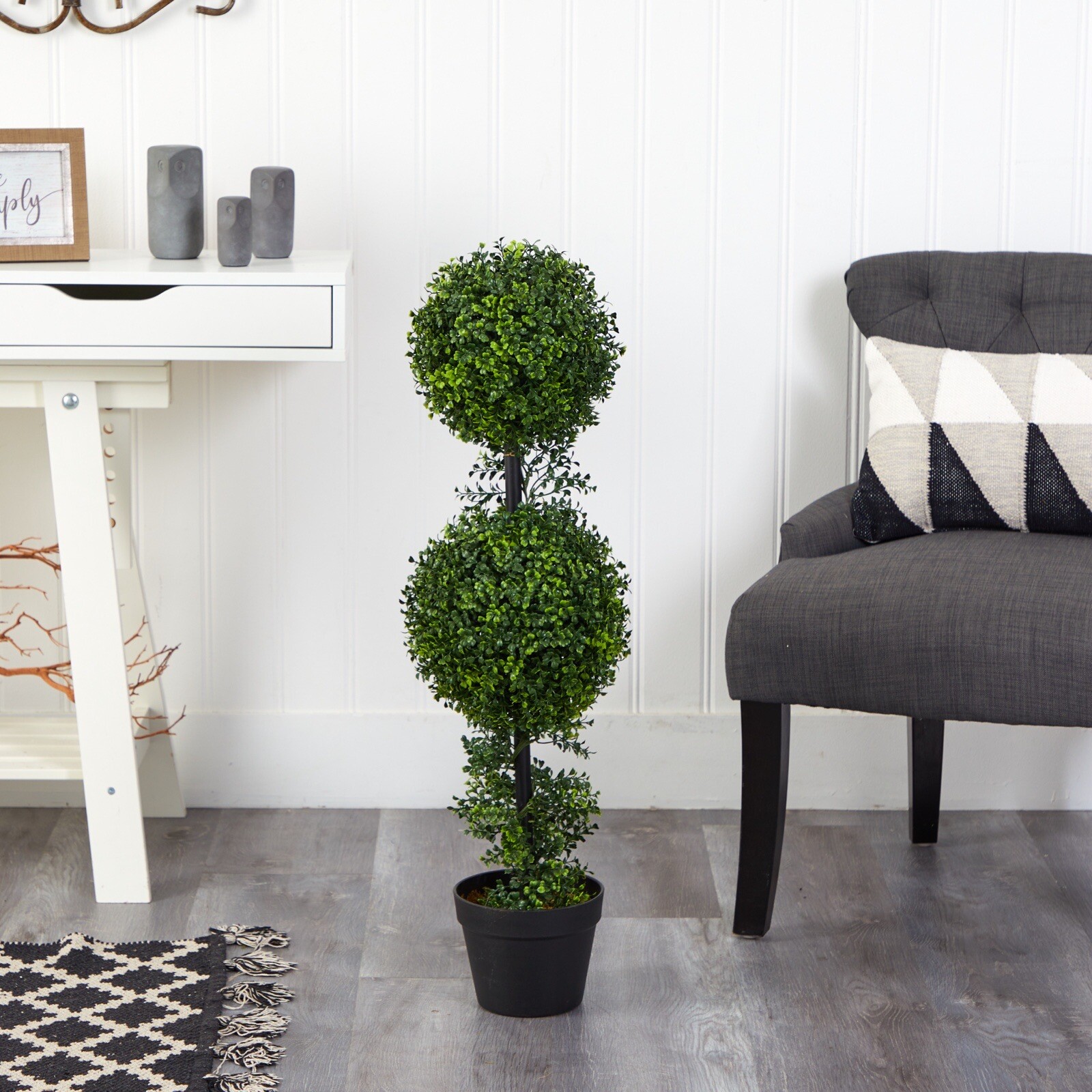 34” Boxwood Double Ball Topiary Artificial Tree UV (Indoor/Outdoor) Home Decor.