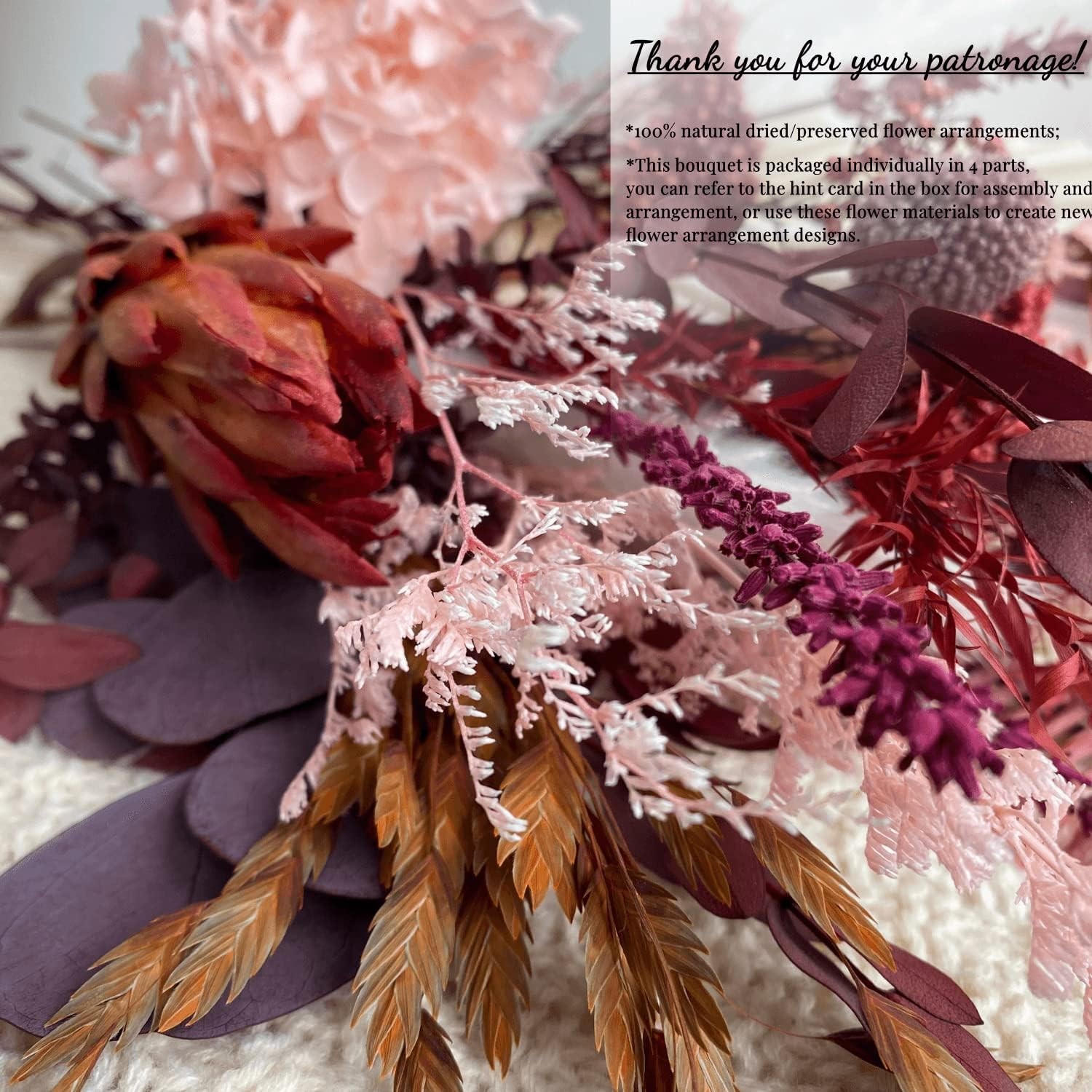 Dried Flower Bouquet Natural Pampas Grass Boho Wedding Centerpiece 17×5.5in