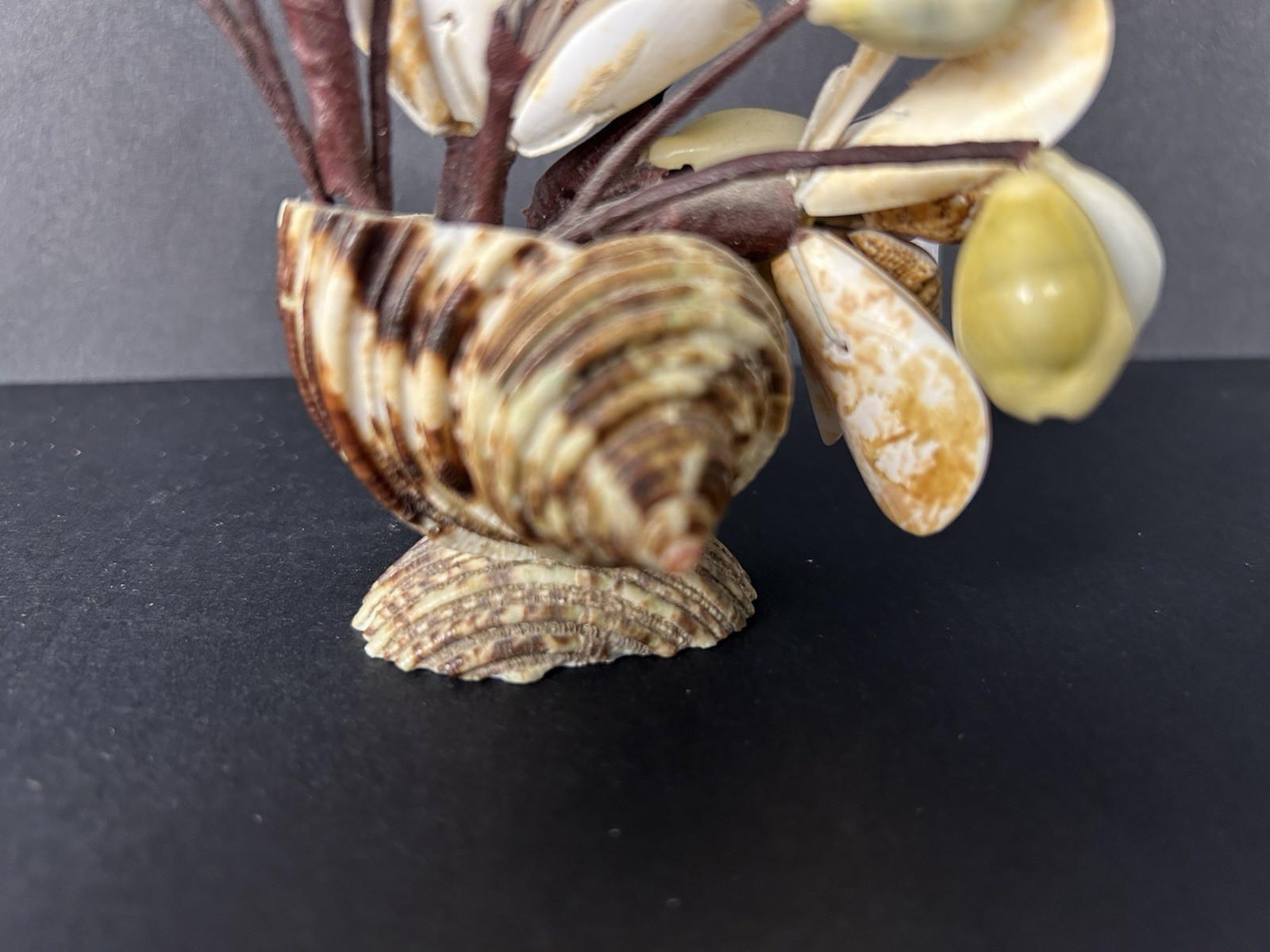 Vintage Cottagecore Kitschy Hand Made Sea Shell Floral Arrangement 6”x4”