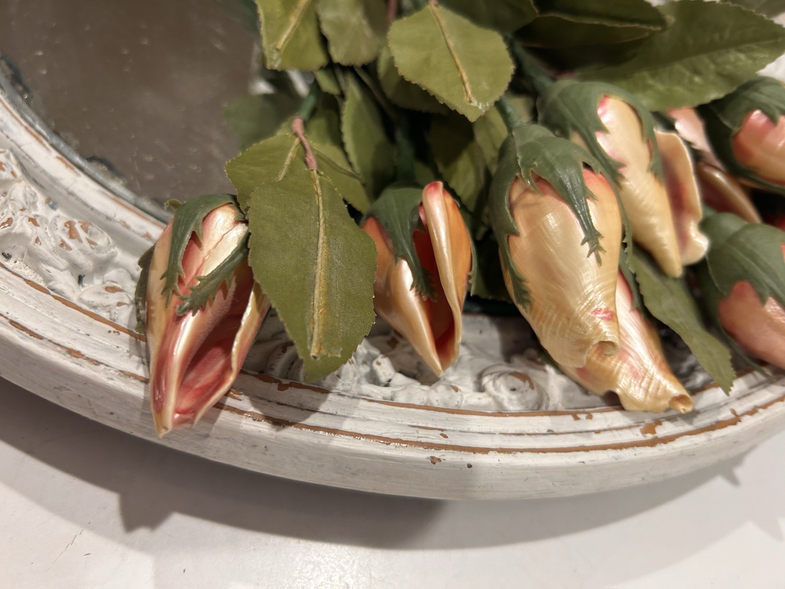 Handmade Hand Painted Long Stem Sea Shell Rose Buds Realistic Bouquet 12