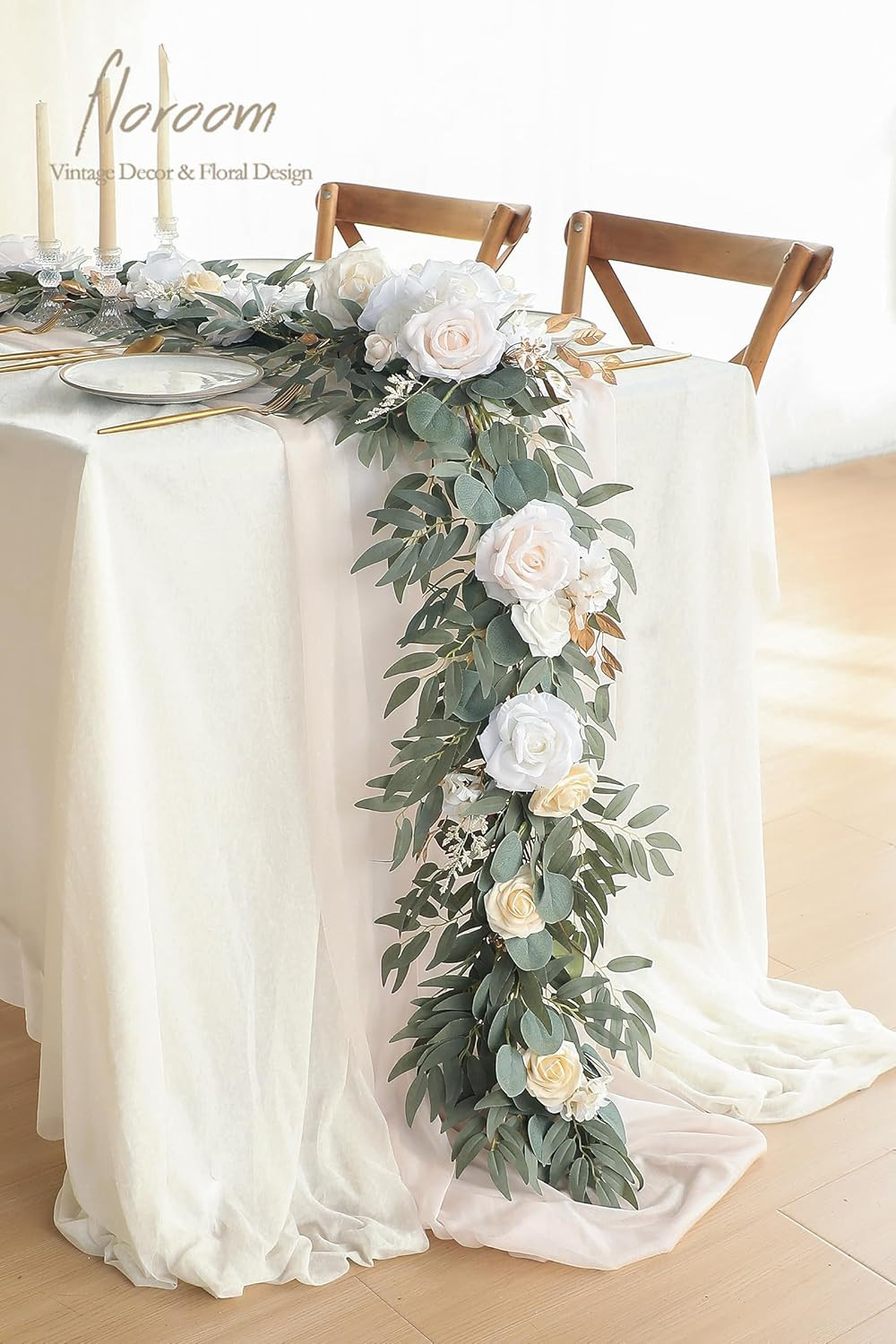 6Ft Artificial Eucalyptus Garland with Flowers Fake Greenery Faux Floral Vine Ga