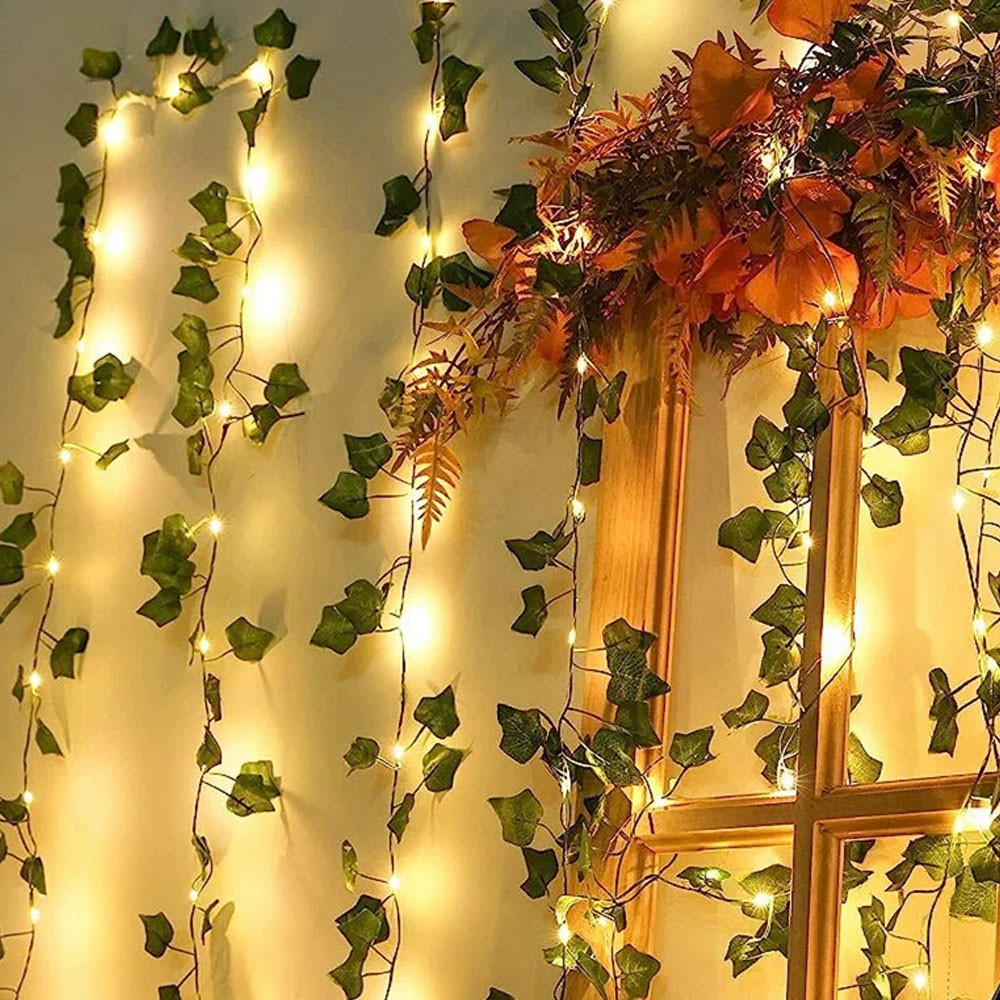 2M 20 LED Ivy Leaf String Lights Vine Garland Wreath Hanging Fairy Night Lamp