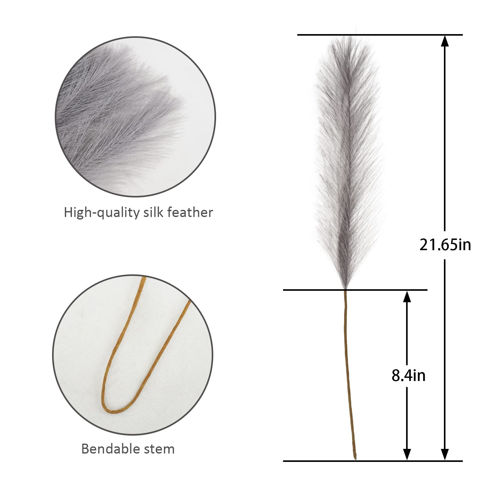 50pcs Faux Pampas Grass Grey, 21.6″ Short Artificial Pompous Grass Floral Fak…