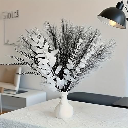 Black and white artificial bouquet in minimalist Nordic style, Black and White