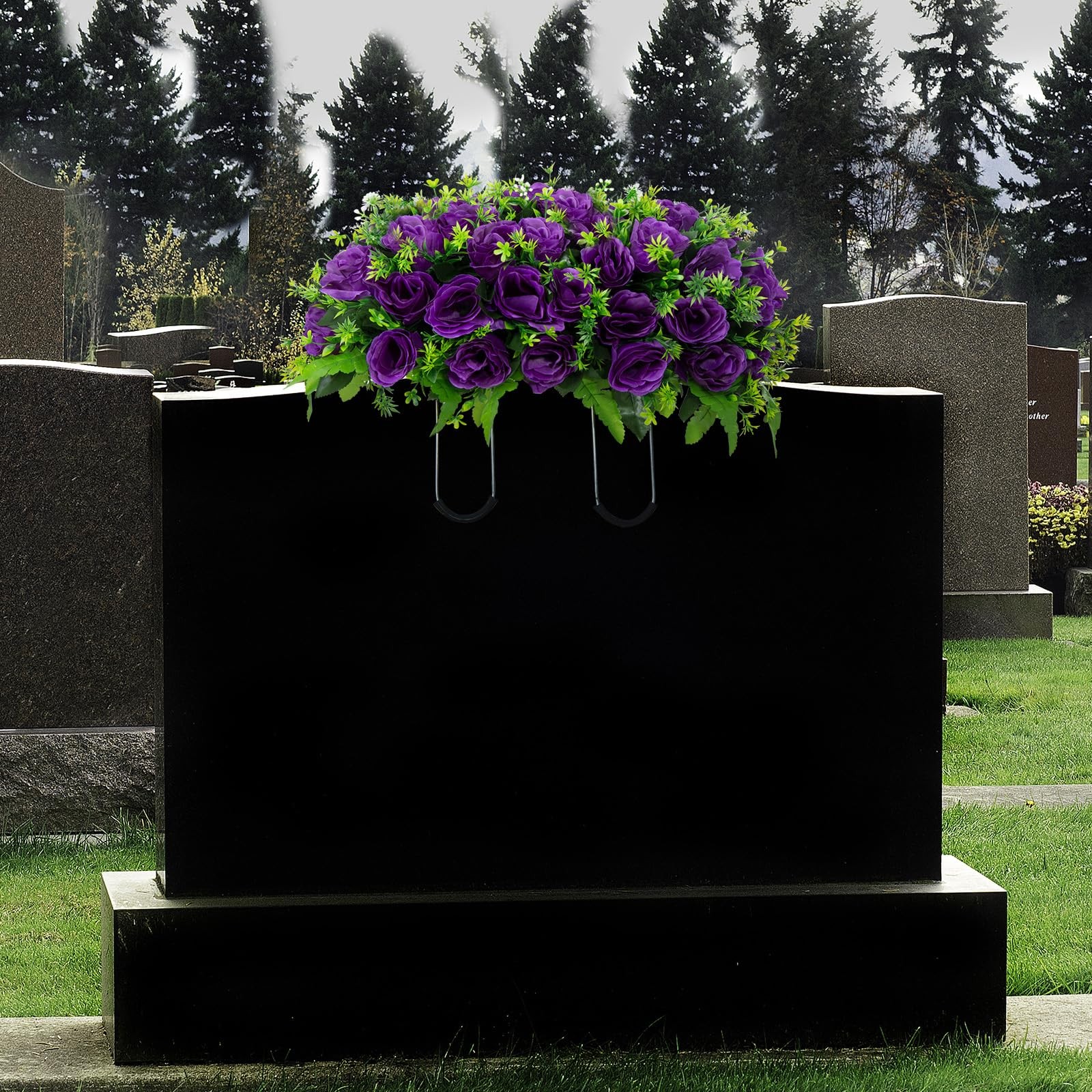 Artificial Headstone Flower Saddle, Silk Cemetery Flowers Saddles, Artificial