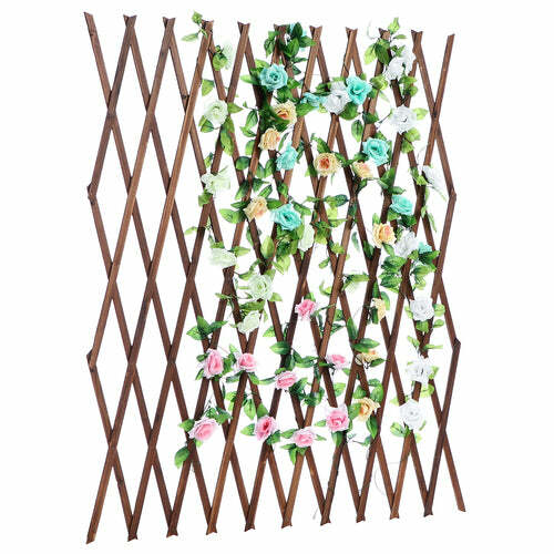 Wood Lattice Garden Trellis, Plant Display Screen w/Adjustable Width, Dark Brown