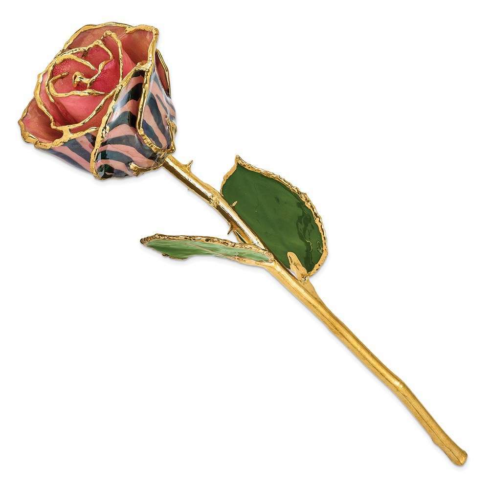 Lacquer Dipped Gold-Tone Trim Pink & Black Chameleon Rose