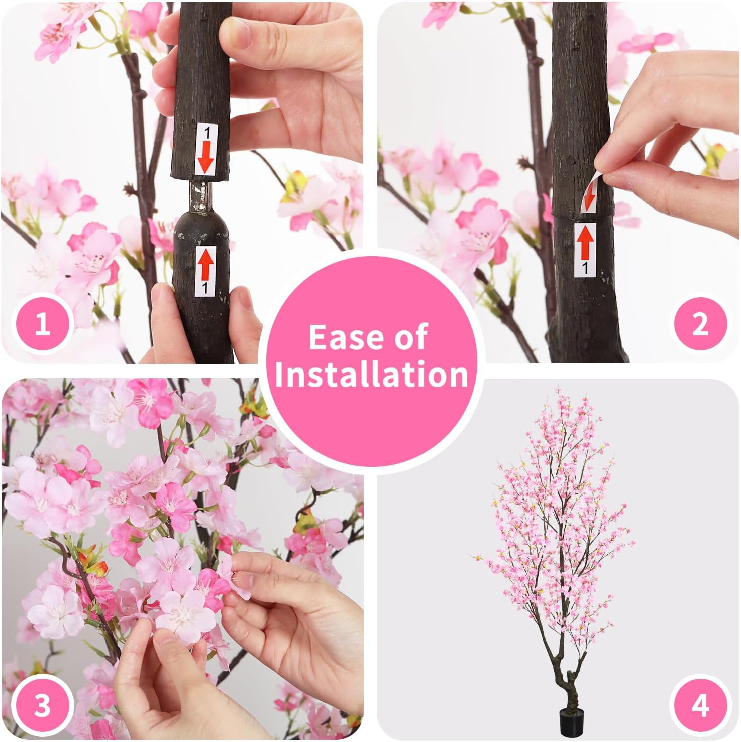 Faux Pink Cherry Blossom Tree 8Ft(96In) Tall Artificial Plant Indoor Decor Handm