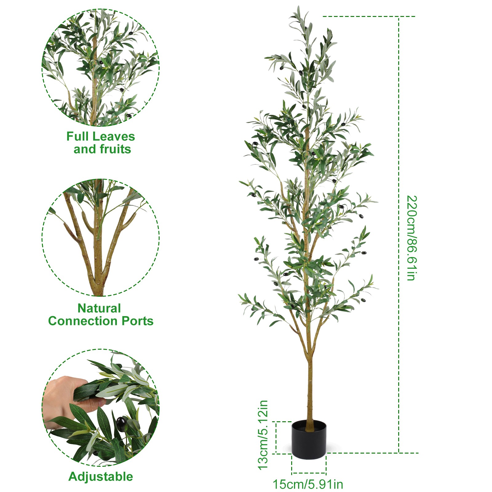 7FT Tall Olive Trees Artificial Indoor Faux Olive Tree Natural Wood Trunk Décor