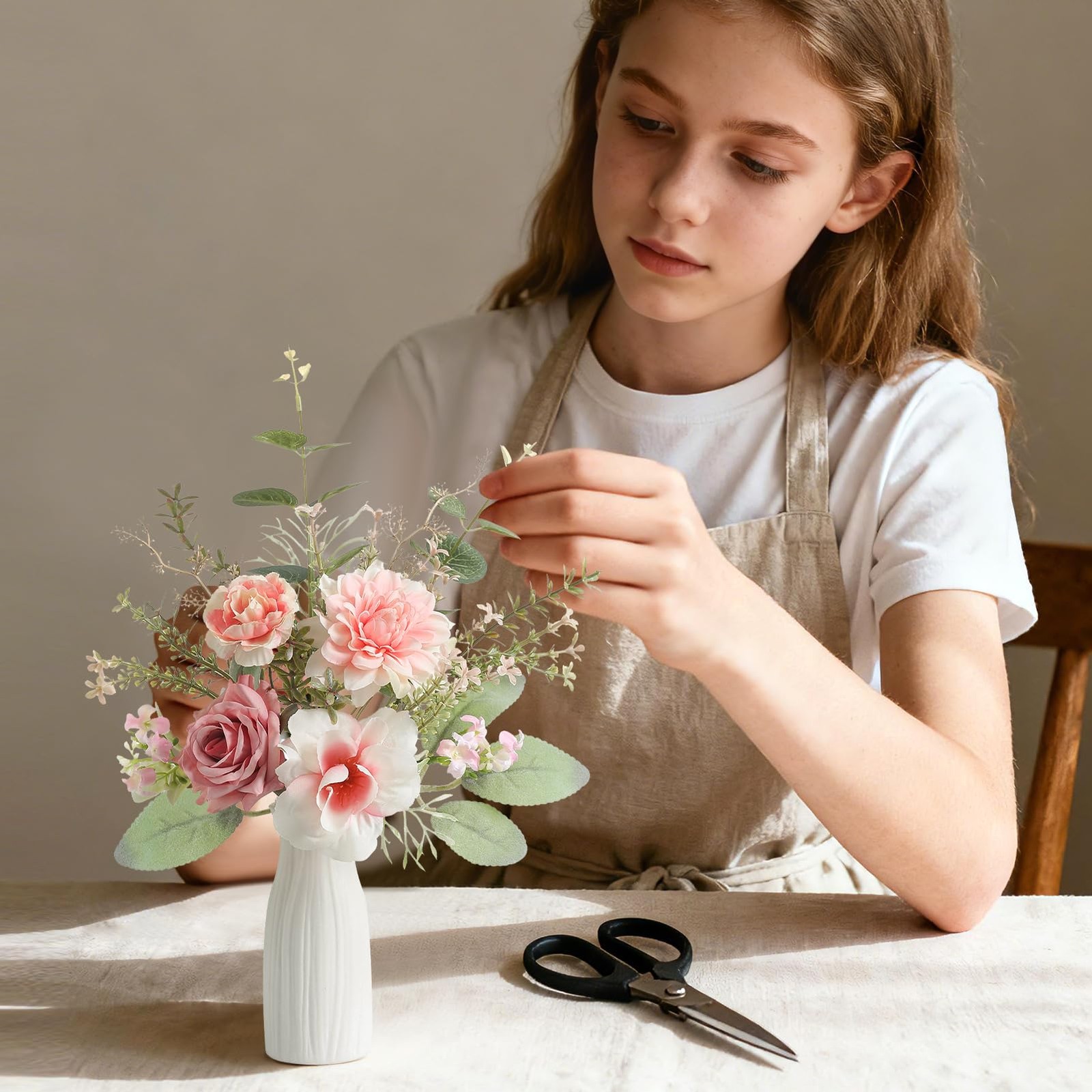 Small 11″ Artificial Flowers in Ceramic Vase – Pink Silk Flower Centerpiece f…