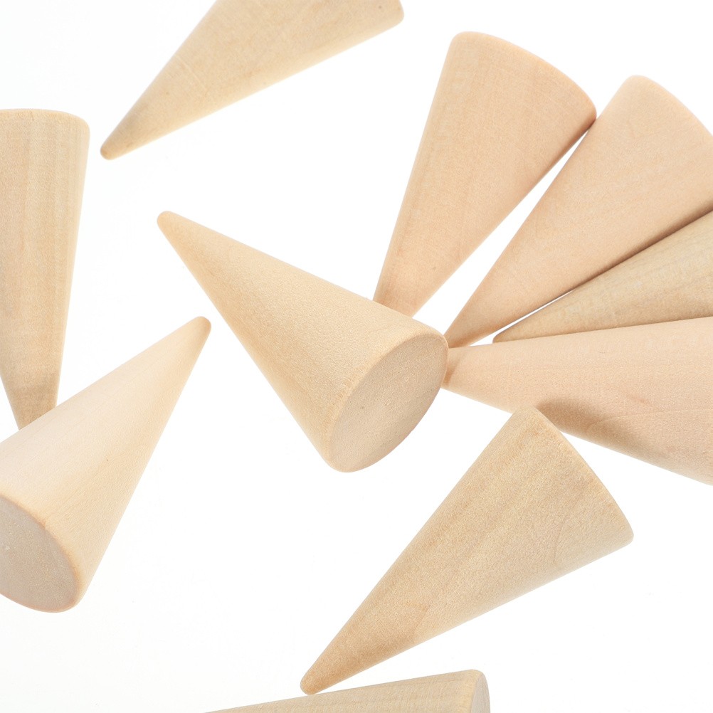10pcs DIY Cone Unpainted Wooden Cone Shape Ornamnet Craft 2.5x5cm