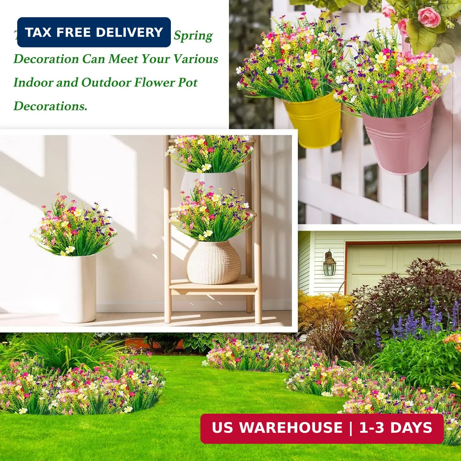 12 Bundles Artificial Outdoor Flowers Fake Silk Plants Spring Decoration Indoor