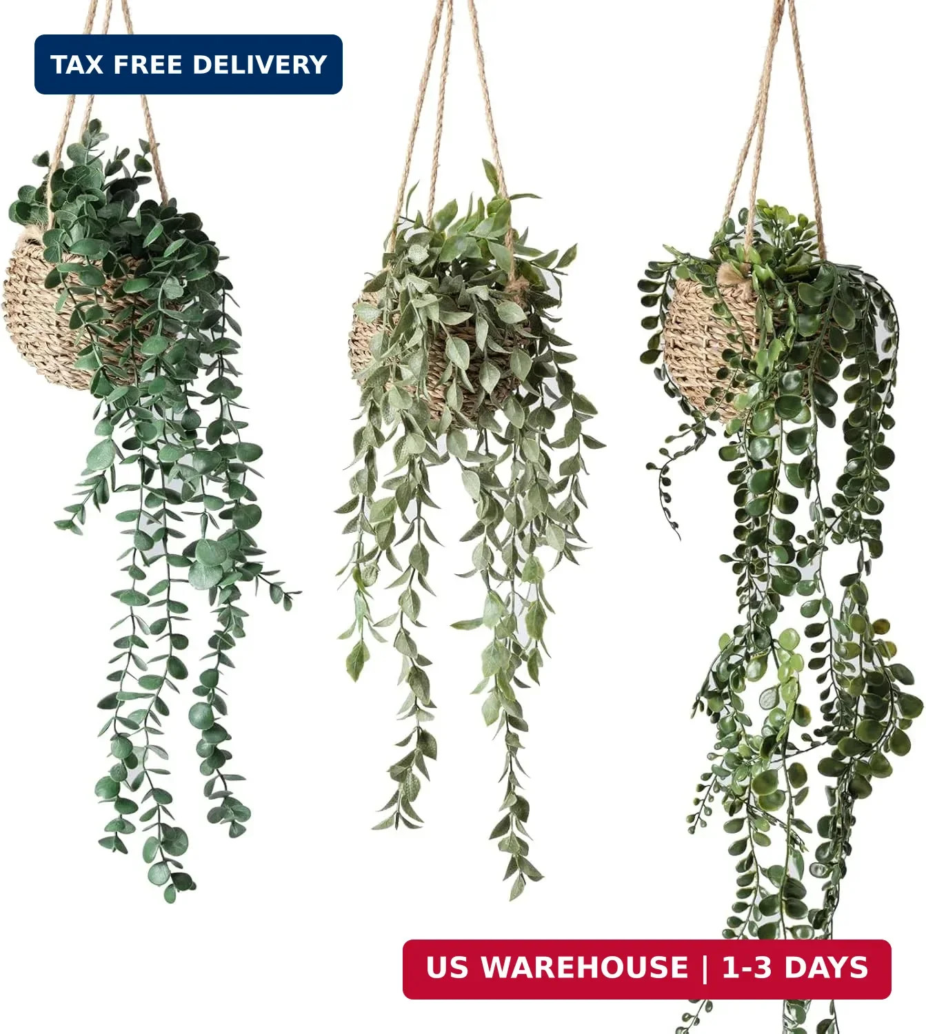 3 Pack Mini Artificial Hanging Greenary Fake Hanging Plants in Basket for Wall L
