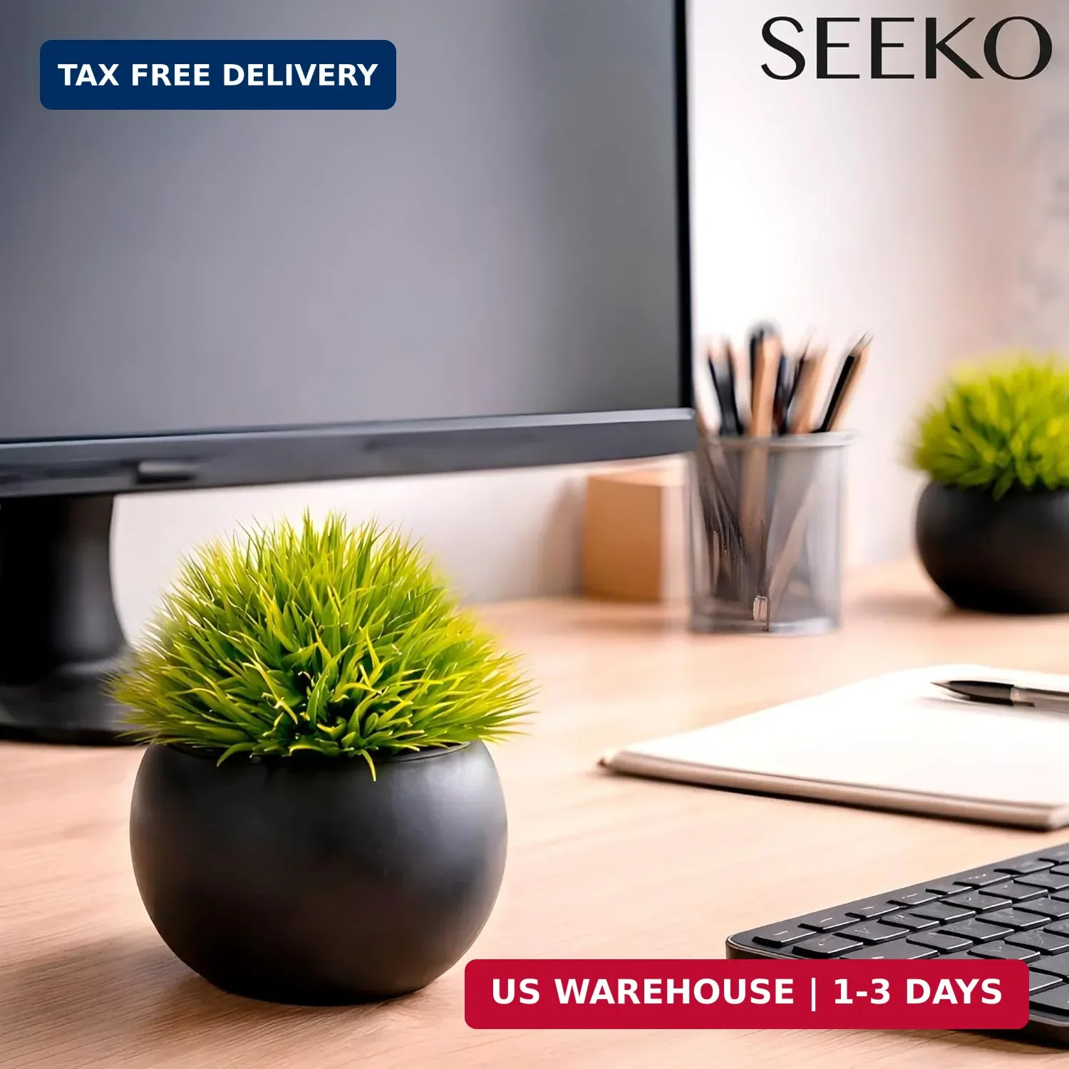 Fake Succulents Plants Artificial in Premium Ceramic Pots (2 Pack Round) Realist