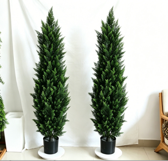 2 Pack 5Ft Faux Cypress Tree Realistic Fake Green Pine Home Garden Decor