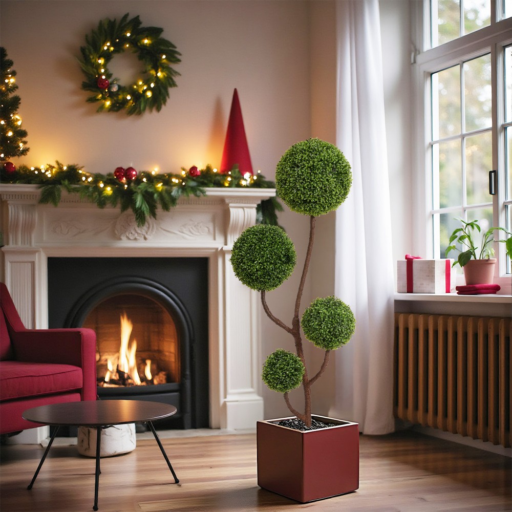 5FT Artificial Boxwood Topiary Tree, Triple Ball Shape, Indoor Outdoor Decor
