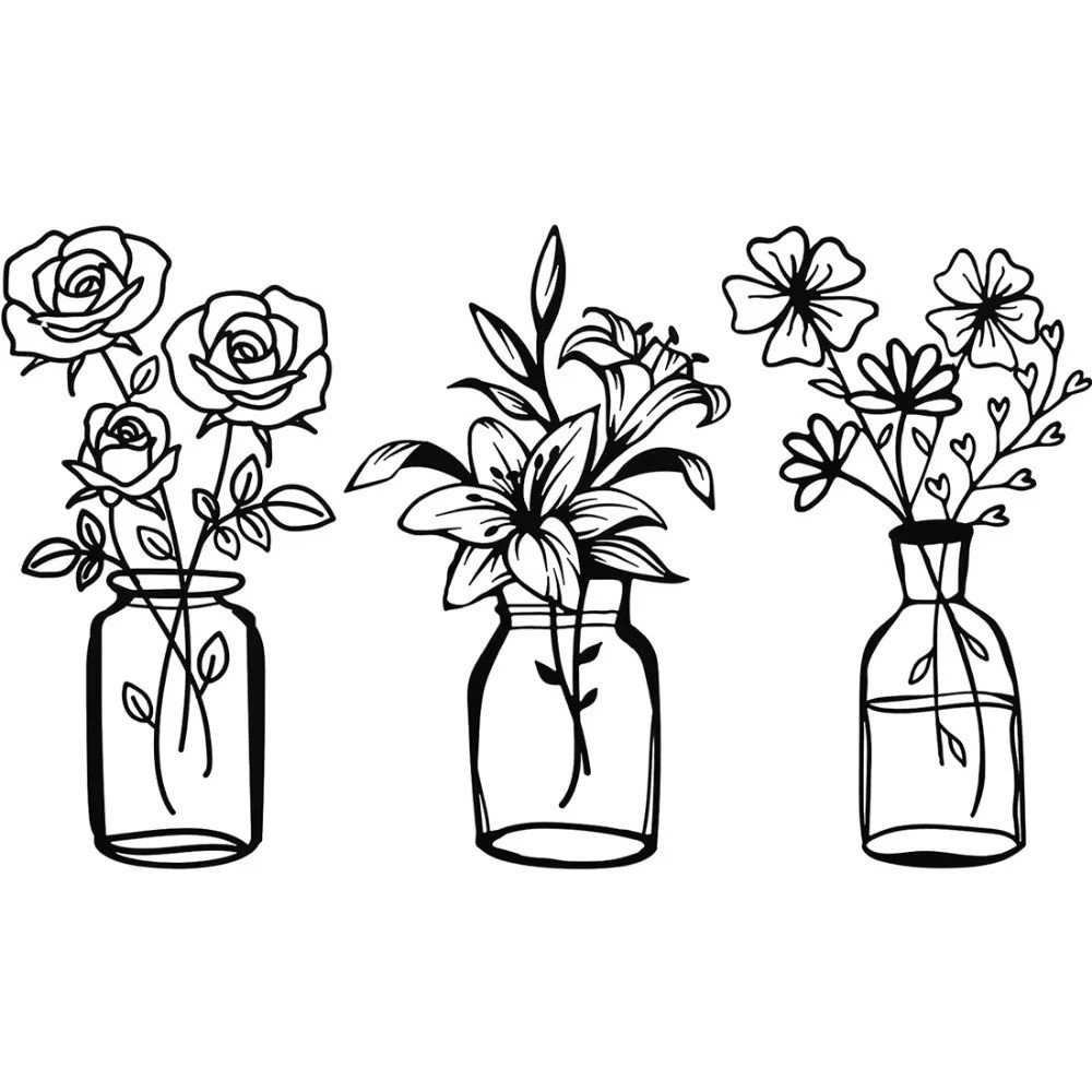3-Piece Metal Tulip Wire Art Minimalist Home Decor, Stylish Graceful Room Design