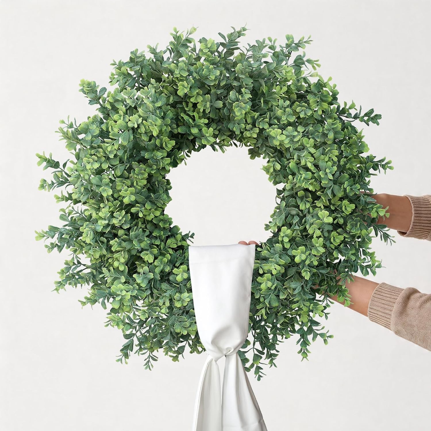 Artificial Boxwood Wreath Front Door Porch Wall Decor Greenery Outdoor Indoor