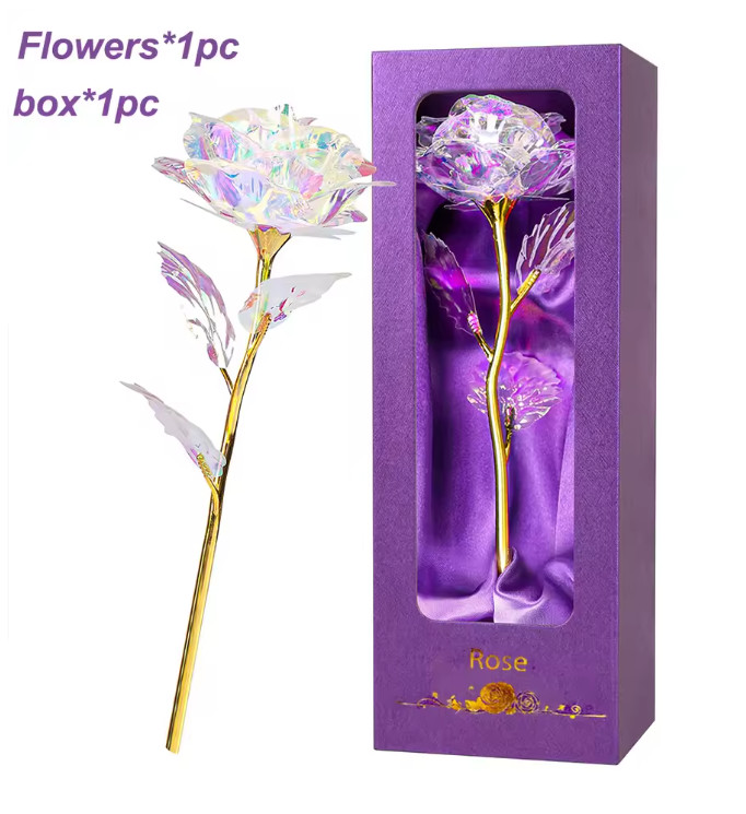 24k Luxury Gold Plated Foil Artificial Rose Flower Gift Valentines Day with Box