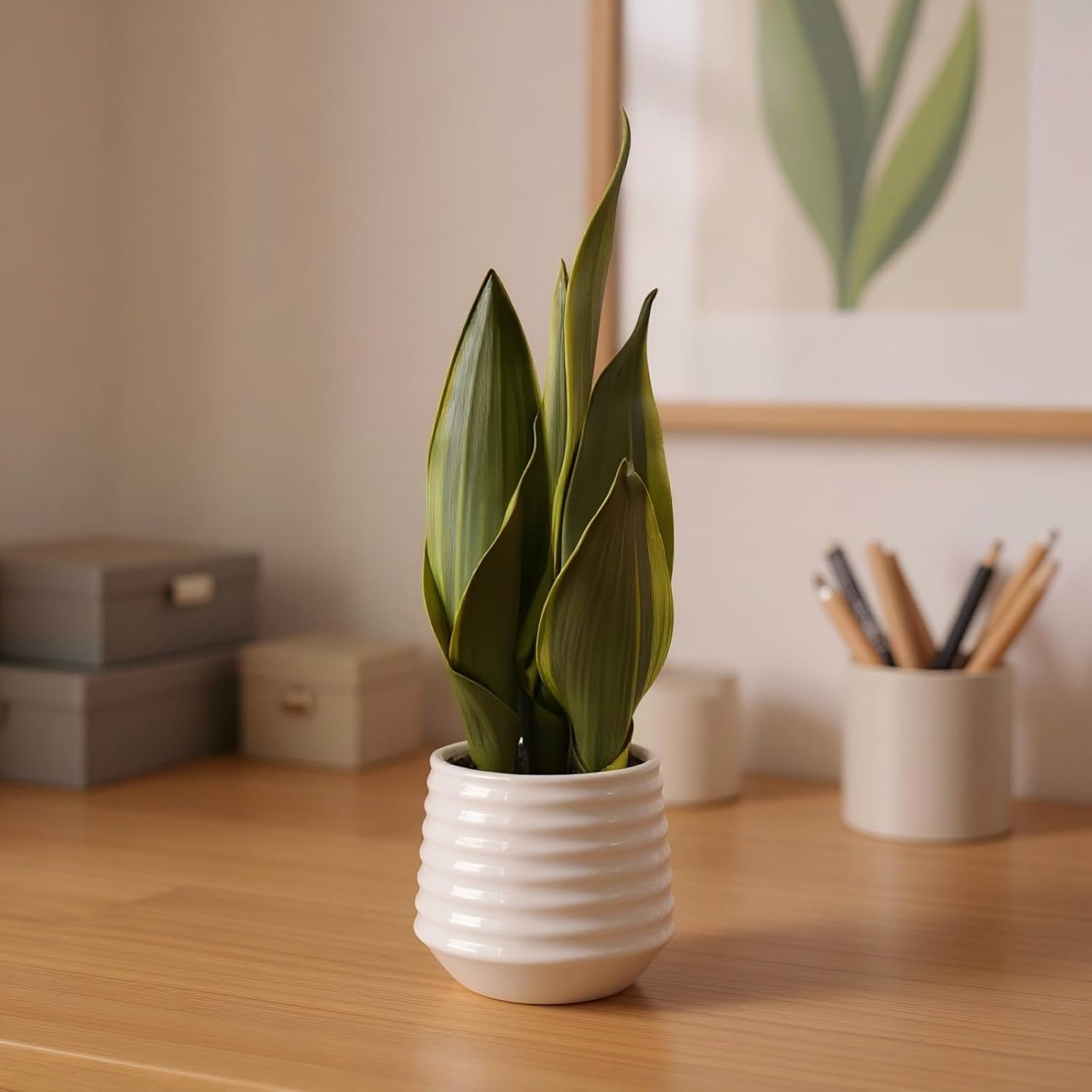 15″ Artificial Snake Plant – Perfect Faux Indoor Decor & Housewarming Gift