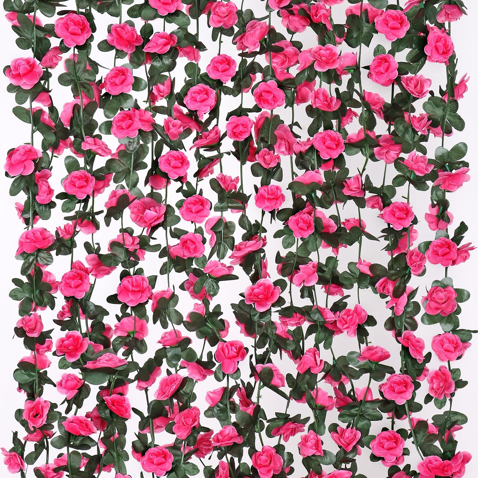 9 Pack 72 FT Artificial Flower Garland, Pink Roses Vines Silk Flowers Faux Pl…