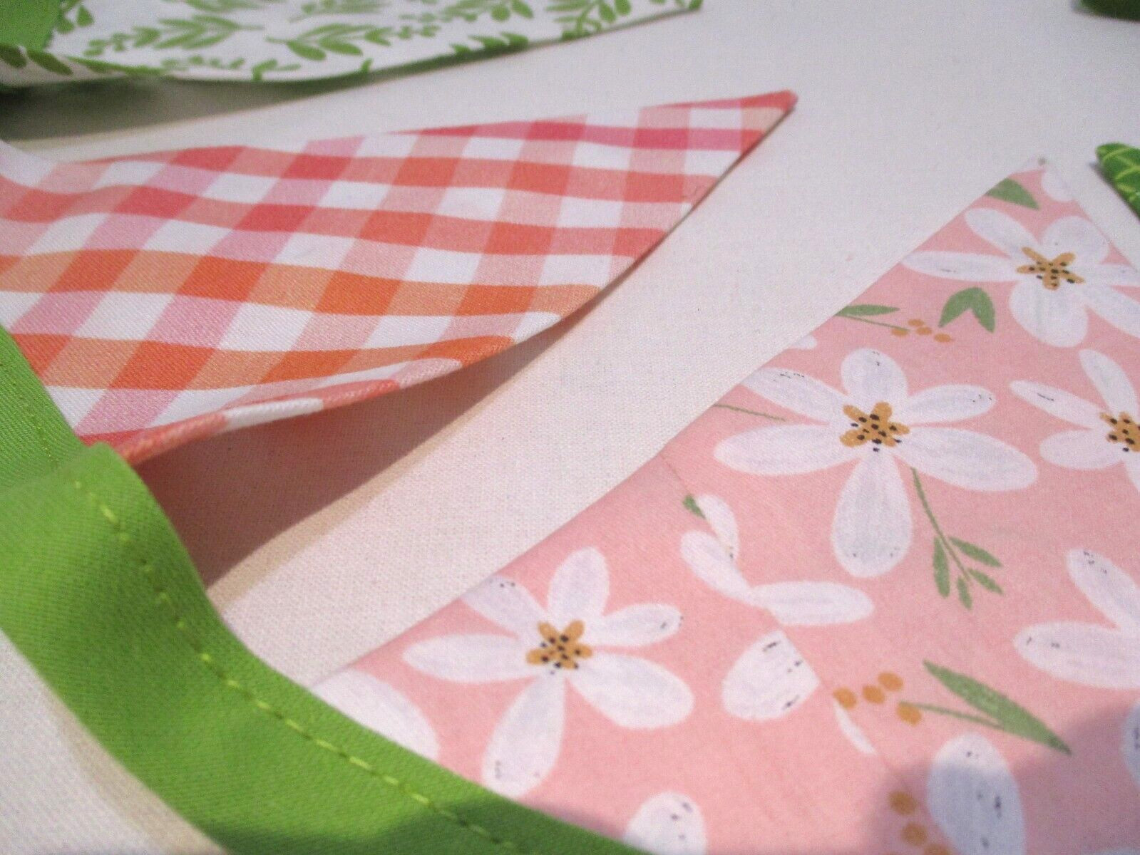 Cotton Flag Garland, Peach-Green Floral, Garden , College Dorm Decoration, 88″ L