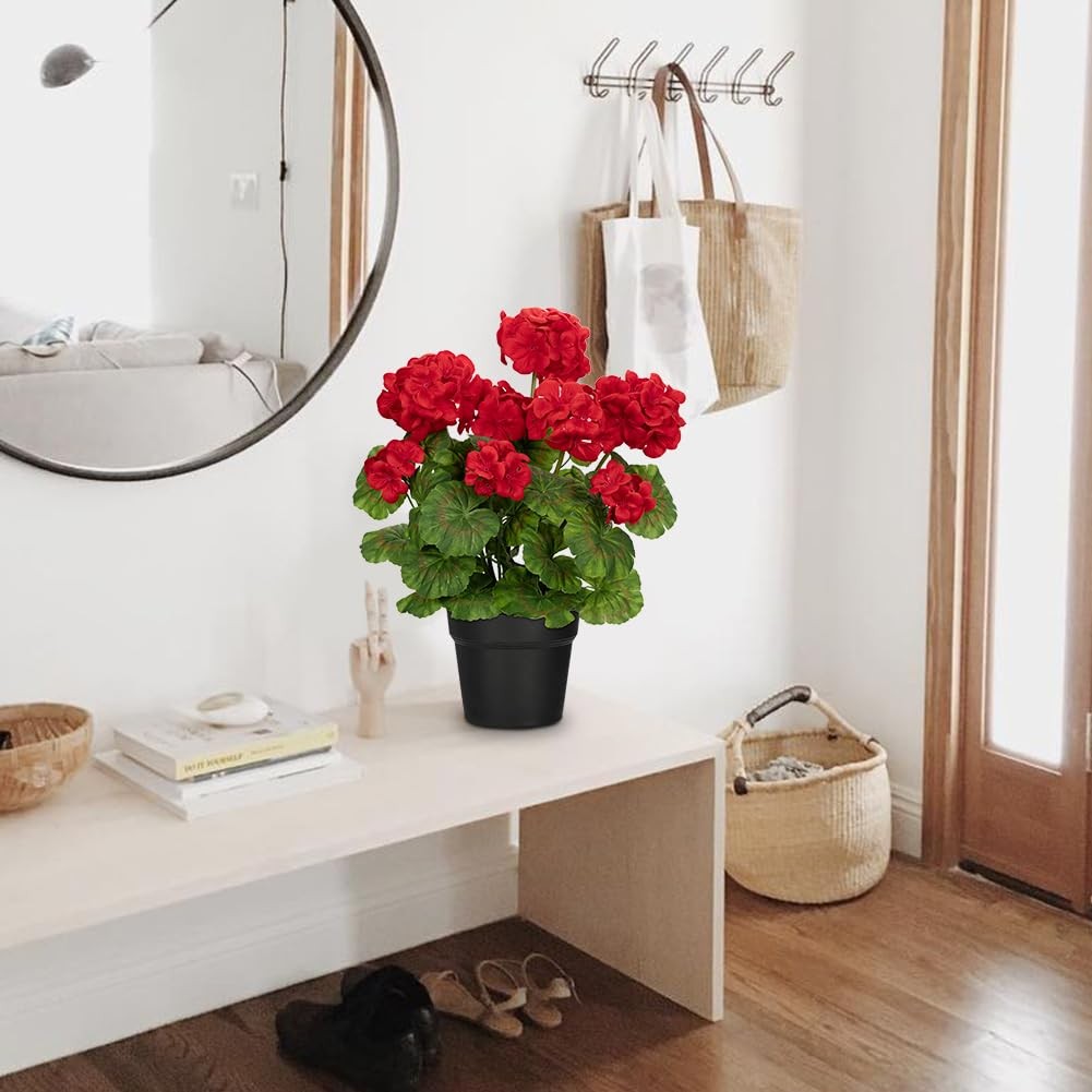 Artificial Geranium Potted Plant – 16” Tall, Realistic Silk Flowers with Vibr…