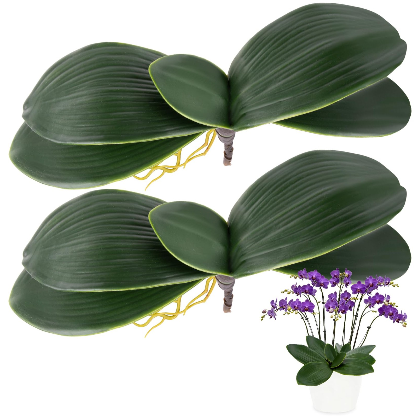 RAINFLOW 3PCS Artificial Orchid Leaves Lifelike Fake Phalaenopsis (72 chars)