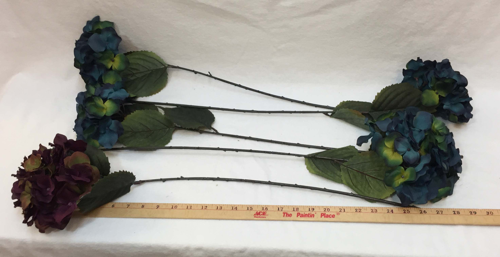 Artificial Hydrangea Flower Stems Floral Dark Blue Purple Green 30″ Set 10