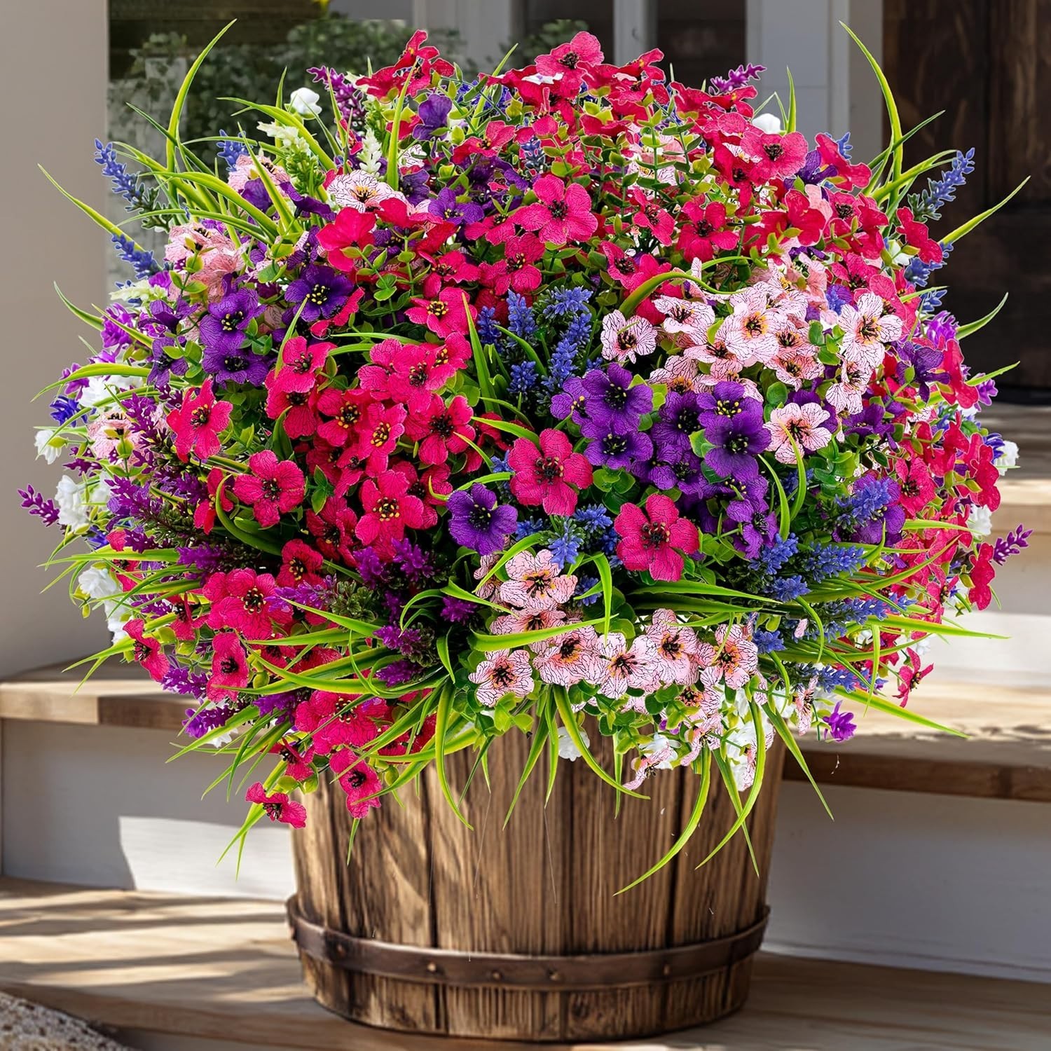 Vibrant UV Protected Faux Flowers – 16 Bundles for Elegant Outdoor Spaces