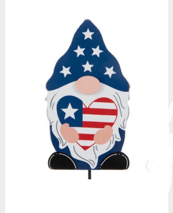 ~New! American Flag Gnome Metal Pick USA Patriotic Floral Wreath Decor Tier Tray