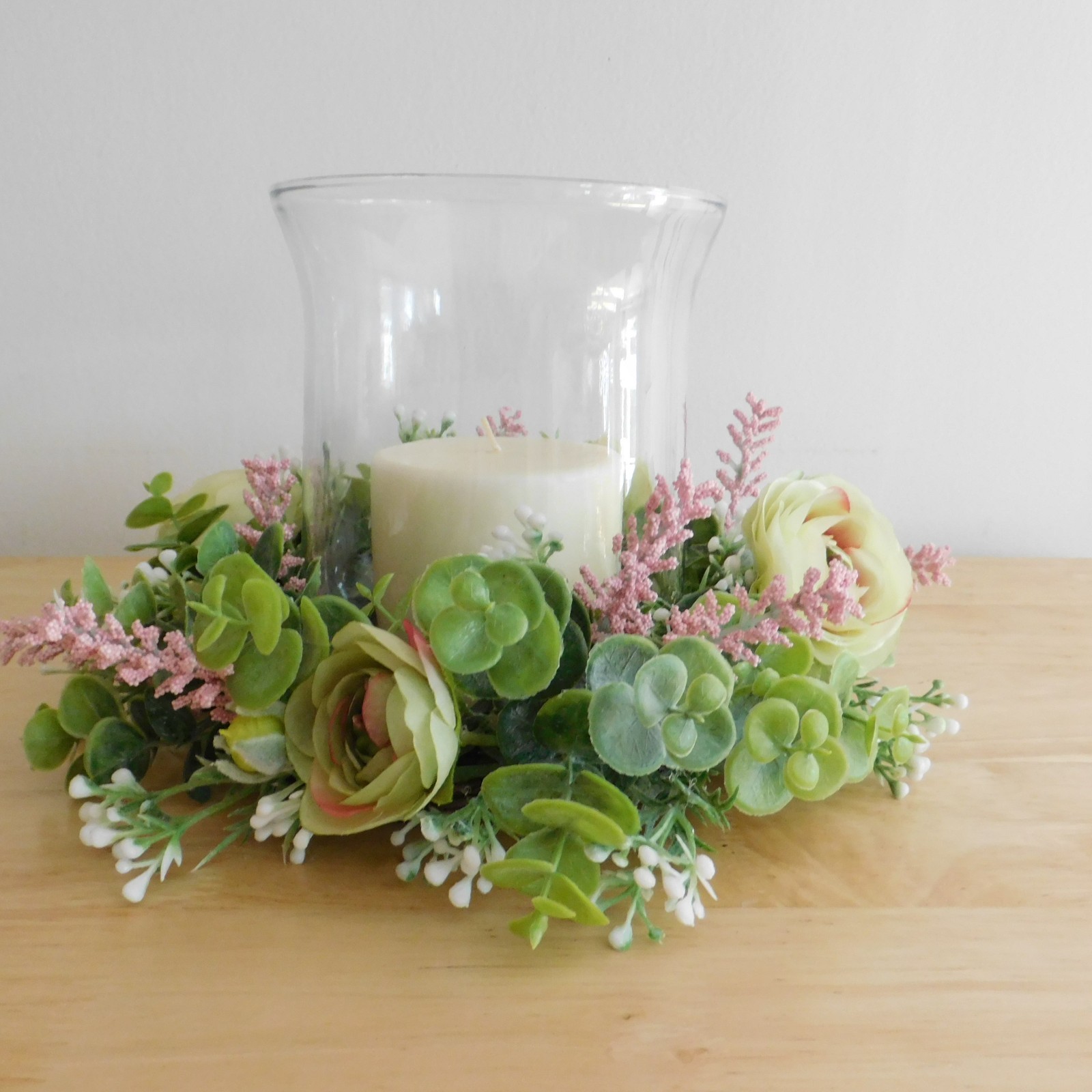 Dusty Miller Mini Wreath, Eucalyptus, Yellow Flowers, Candle Ring