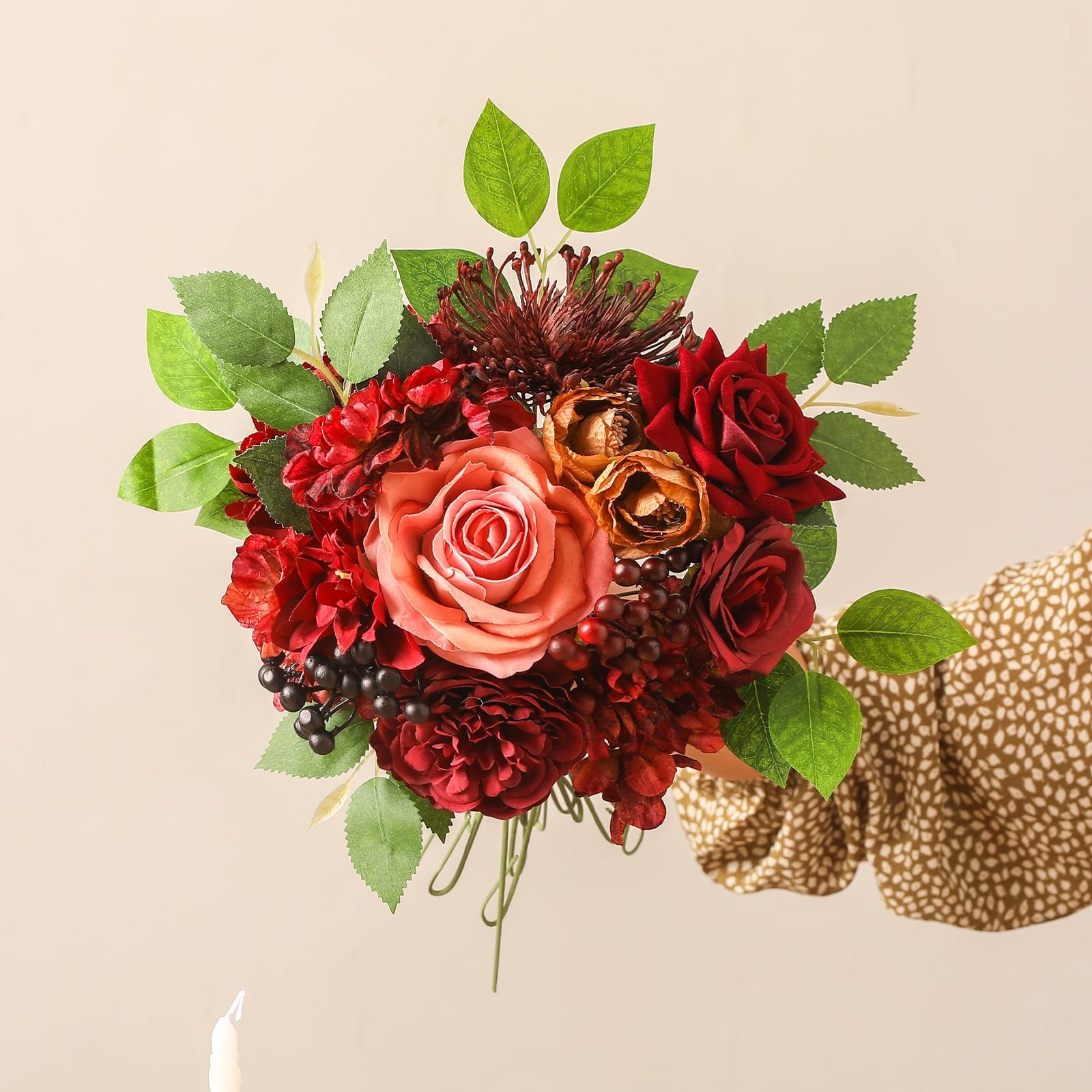 Mature Burgundy Silk Artificial Flowers Combo Box Set Wedding Bouquet Decor