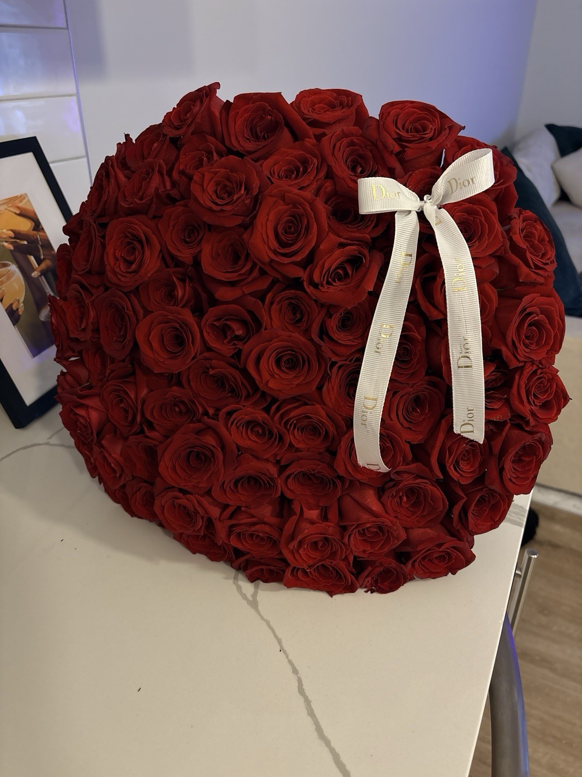 Red Rose Flower Bouquet Arrangement with White Ribbon