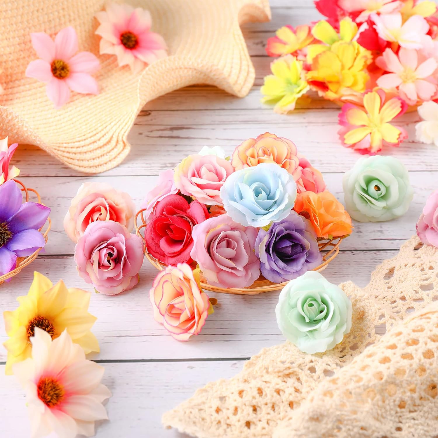 100 Pcs Small Fake Flowers for Crafts Mini Multicolor Artificial Flower Heads fo