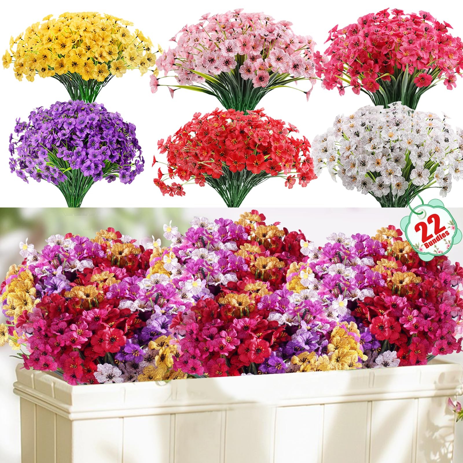 22 Pack Artificial Flowers for Outdoor Indoor Fake Plants, Faux Silk Flowers …