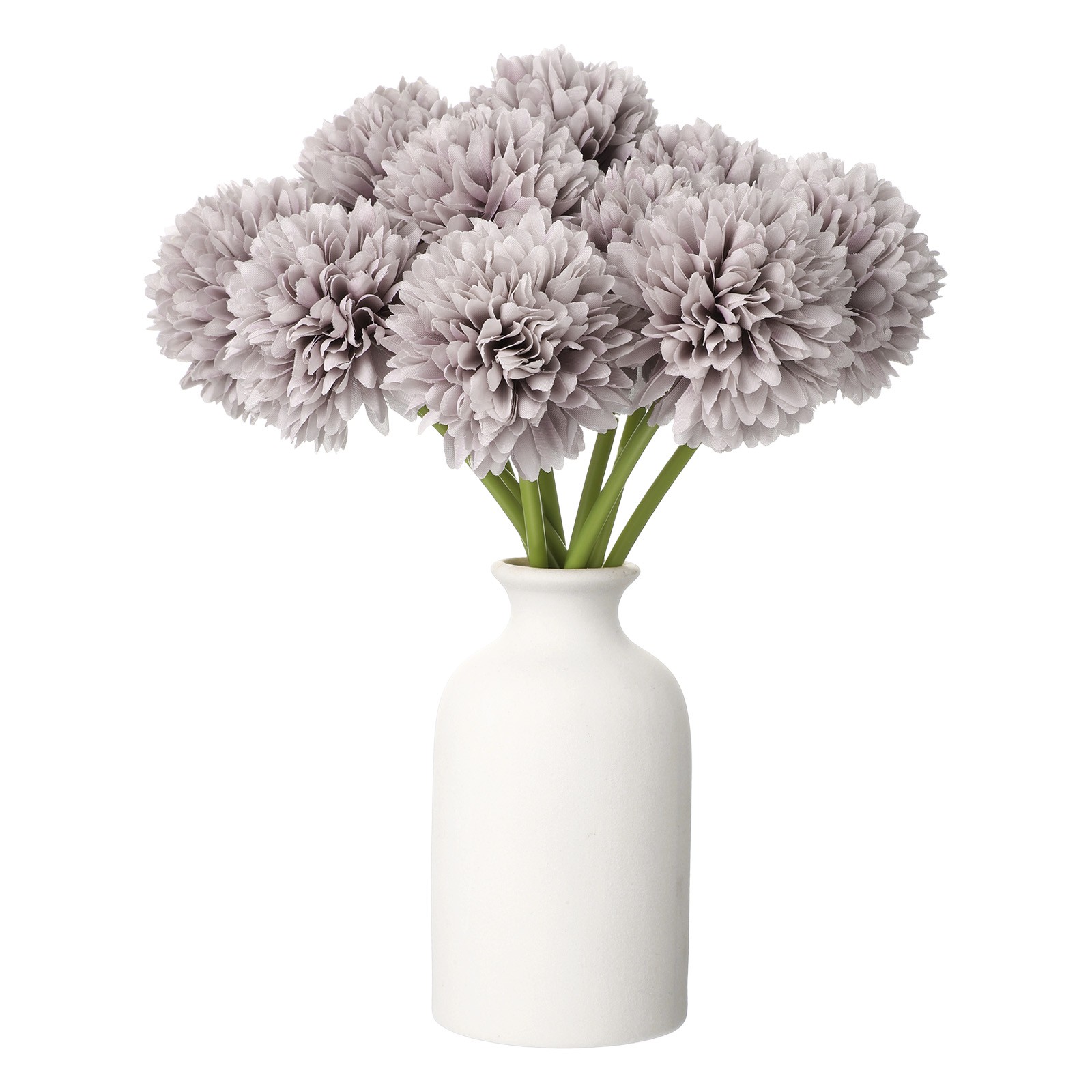 10pcs Artificial Chrysanthemum Ball Flowers Faux Mum Flower Bouquet, Grey Purple