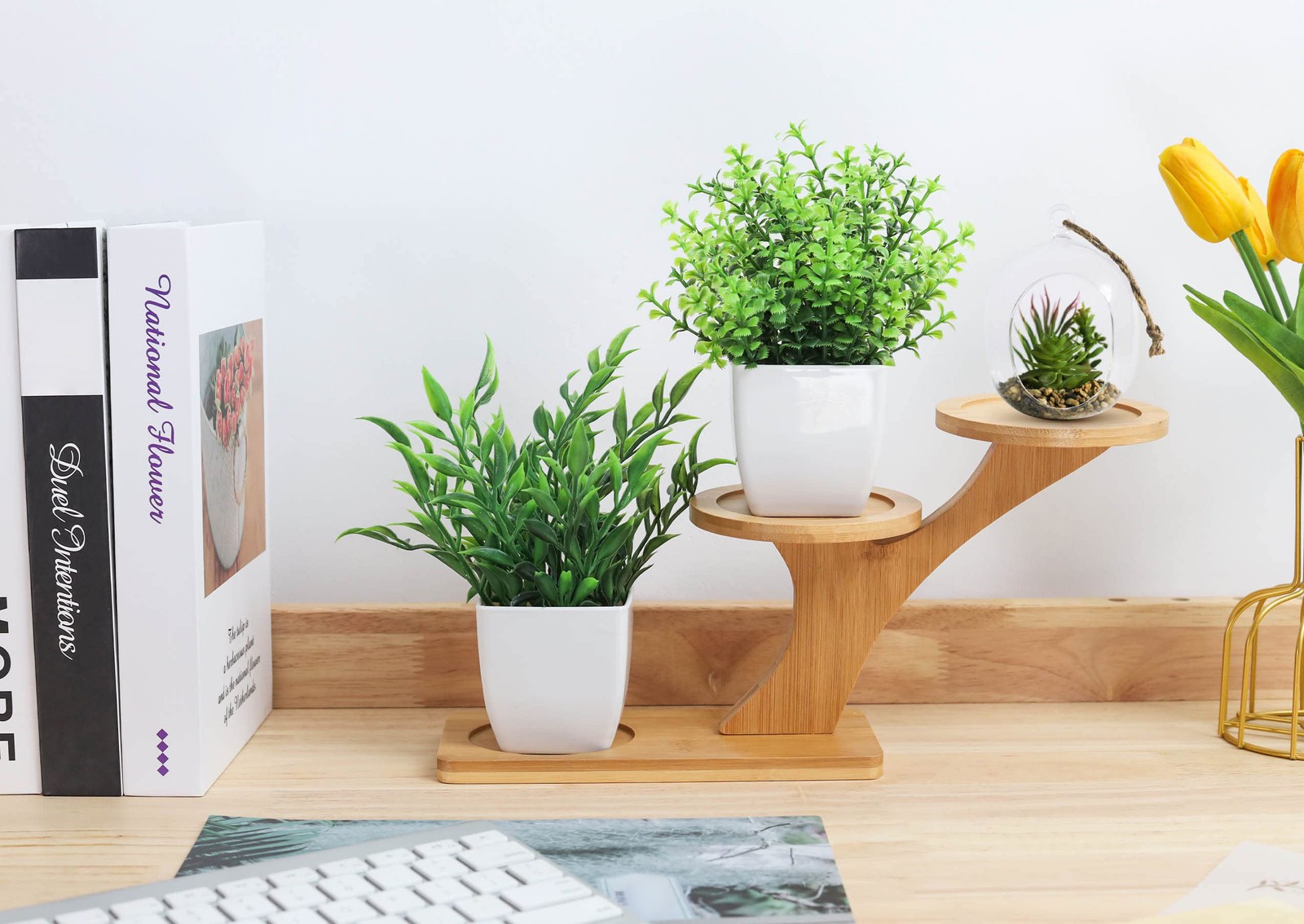 2 Pack Faux Greenery Plants, Small Potted Decor, Indoor Tabletop