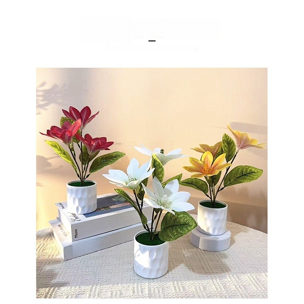 Artificial Magnolia Silk Flower For For TRIO Potted Plant Home Decor Wedding