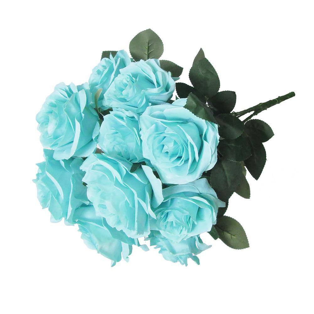 18 In. Deluxe Tiffany Blue Artificial Queen Rose Flower Stem Bush Bouquet (Set o