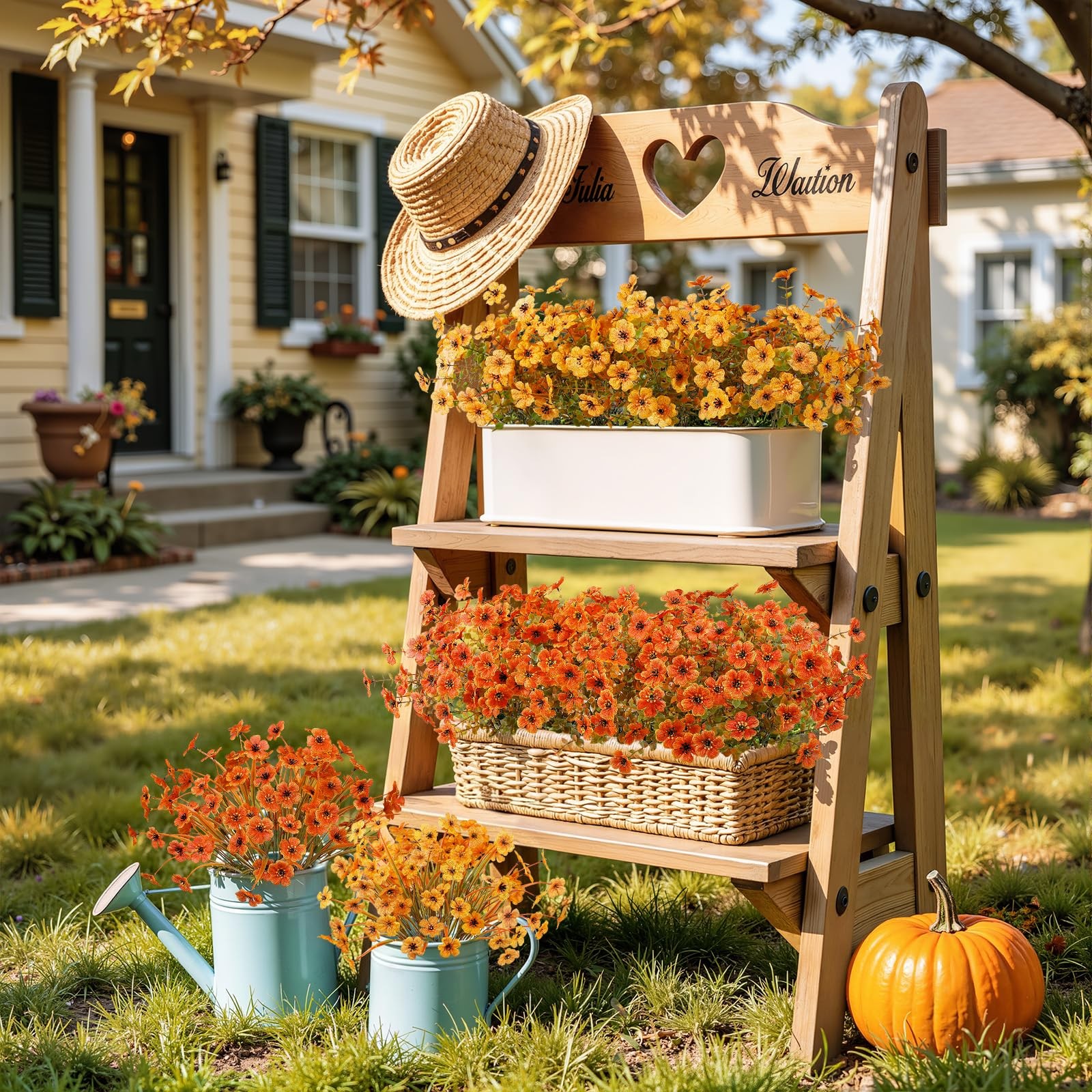 24 Bundles Artificial Fall Flowers, UV Resistant Faux Mums Porch