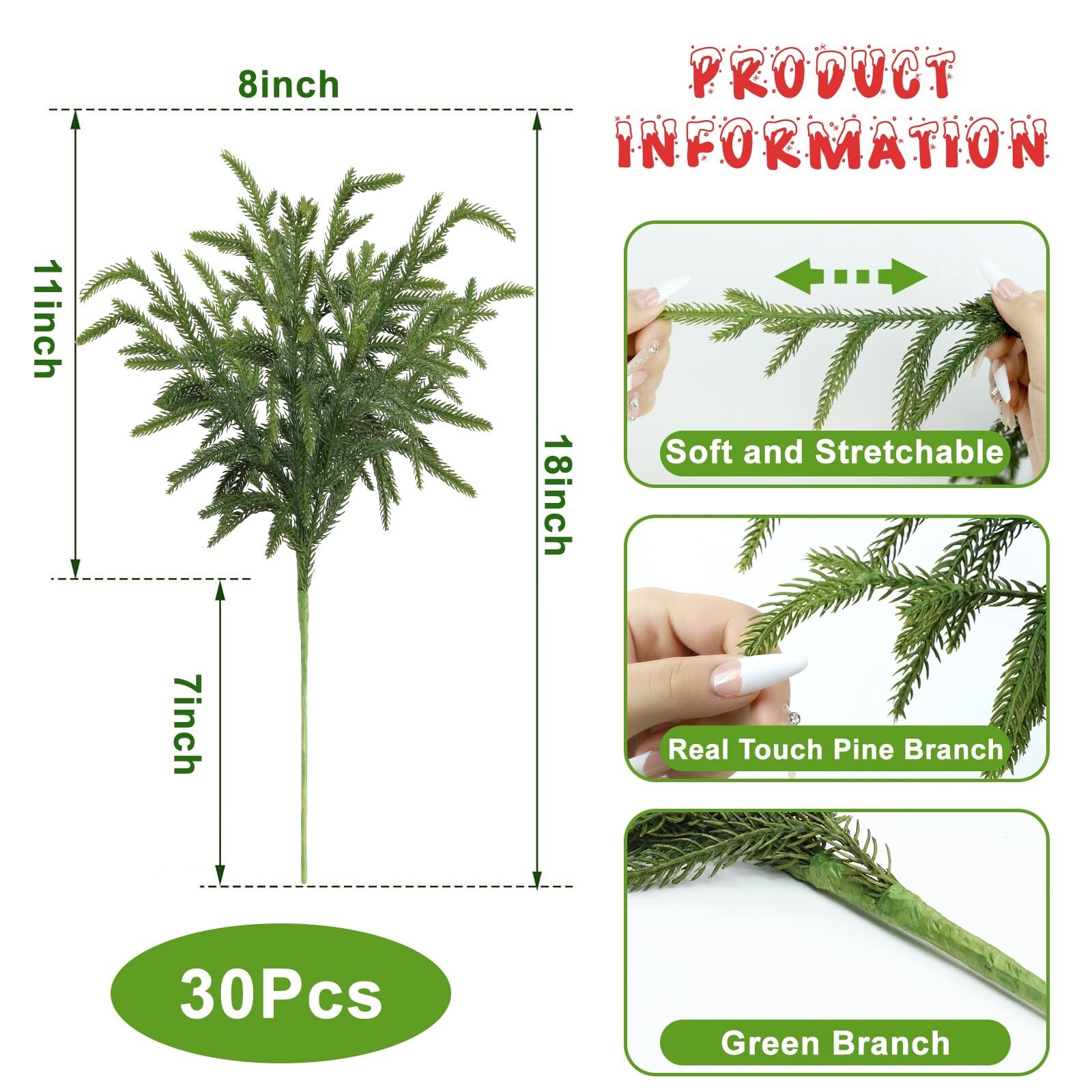 Artgar 30 Pcs Pine Branches – 18 Inch Artificial Pine Branches – Green Pine S…