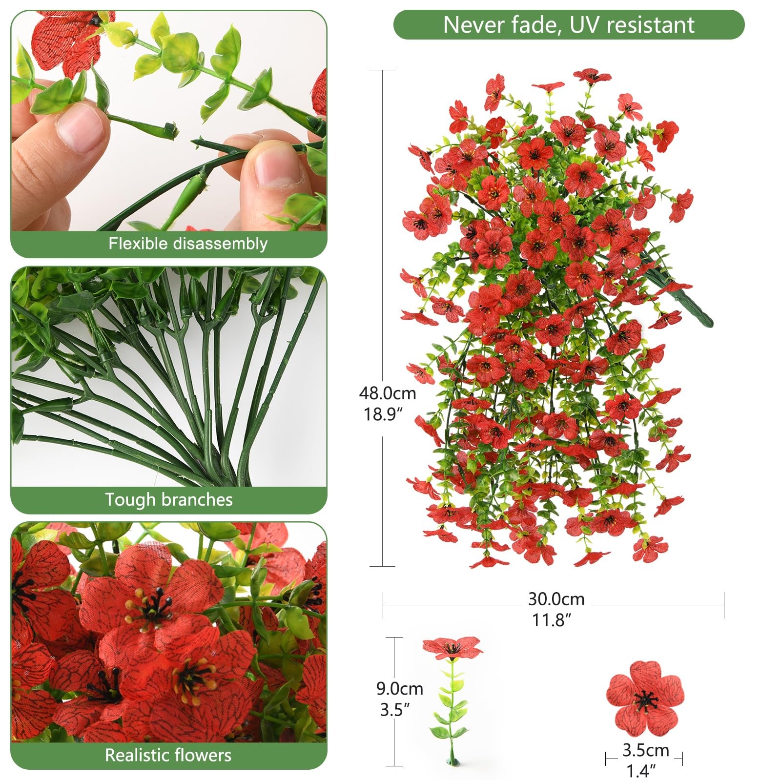 2Pcs Artificial Fake Hanging Flowers for Outdoors UV Resistant Artificial Pla…