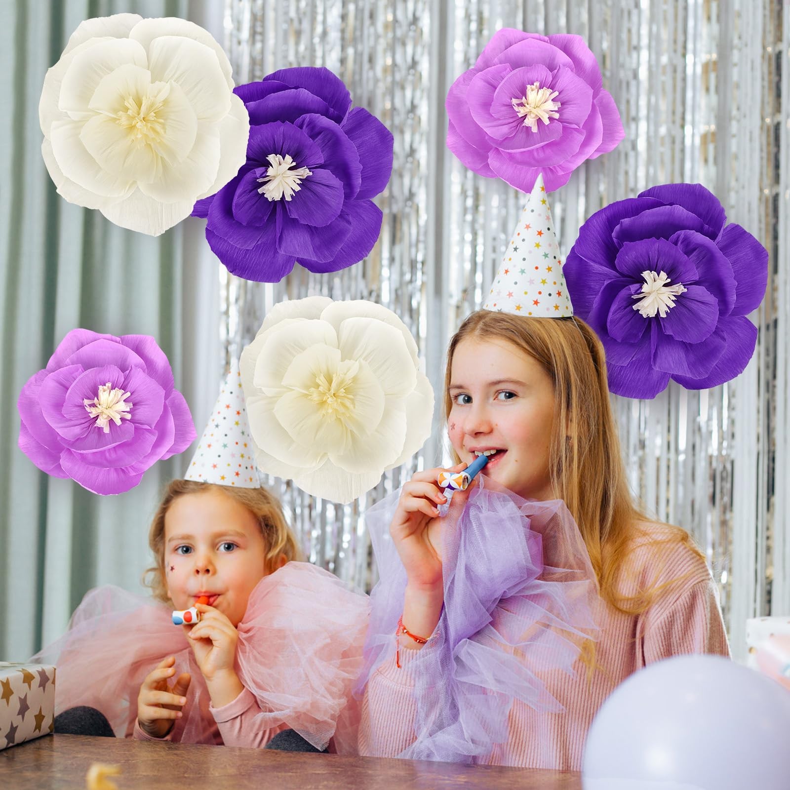 6 Pcs Purple Paper Flowers Decorations for Wall Artificial 3D Florals Wall Ba…