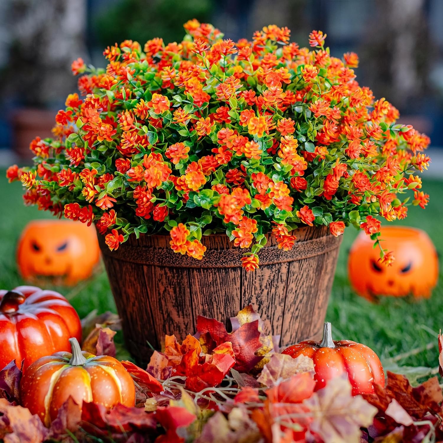 Fake Fall Flowers Outdoor 12 Bundles UV Resistant Faux Mums Garden Decor