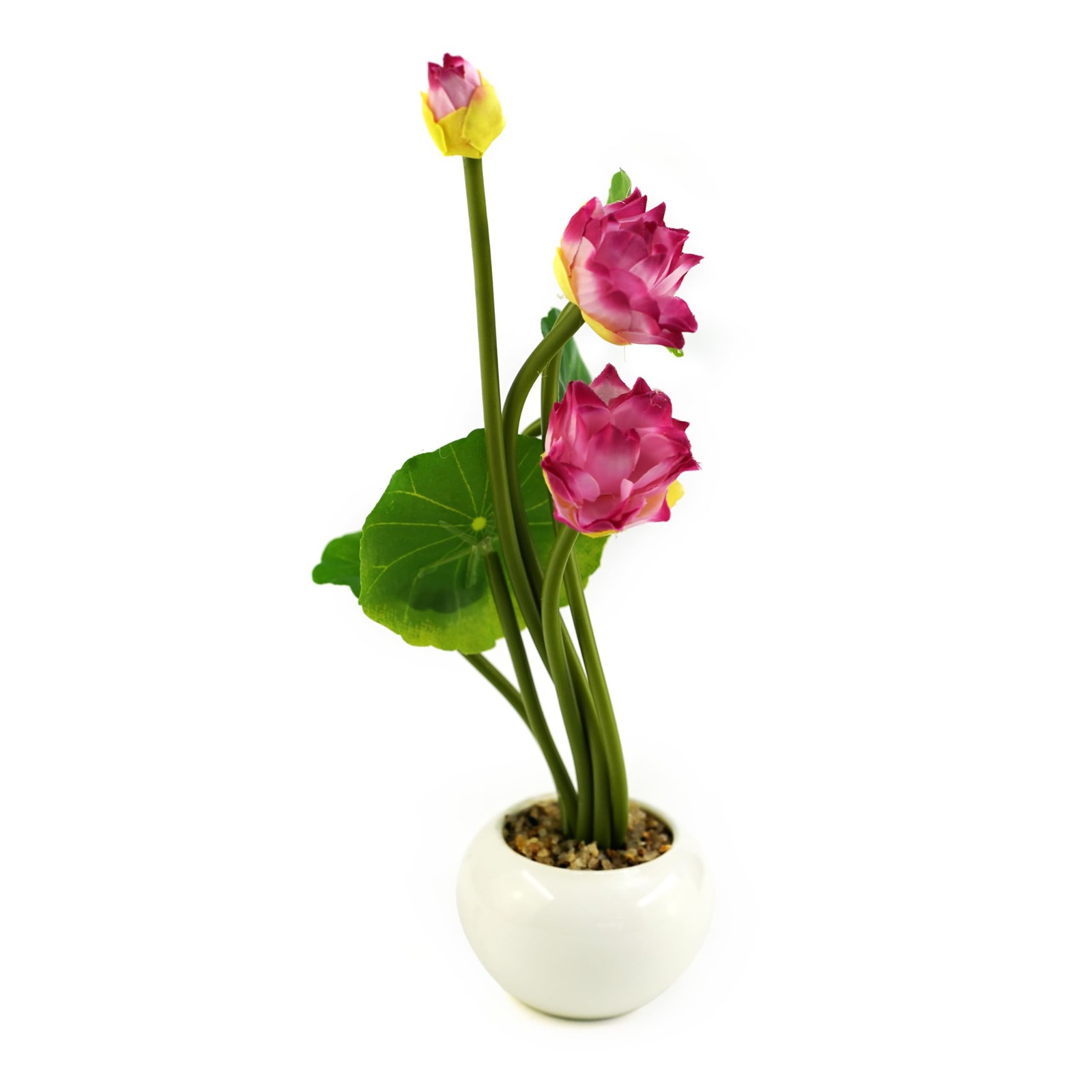 Lifelike Pink Mini Lotus Artificial Flower Arrangement in Ceramic Pot for Hom…