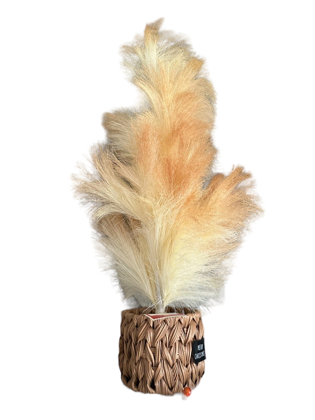 Pampas Grass Christmas Tree Faux Woven Basket 24” Boho Holiday Time NEW w Tags