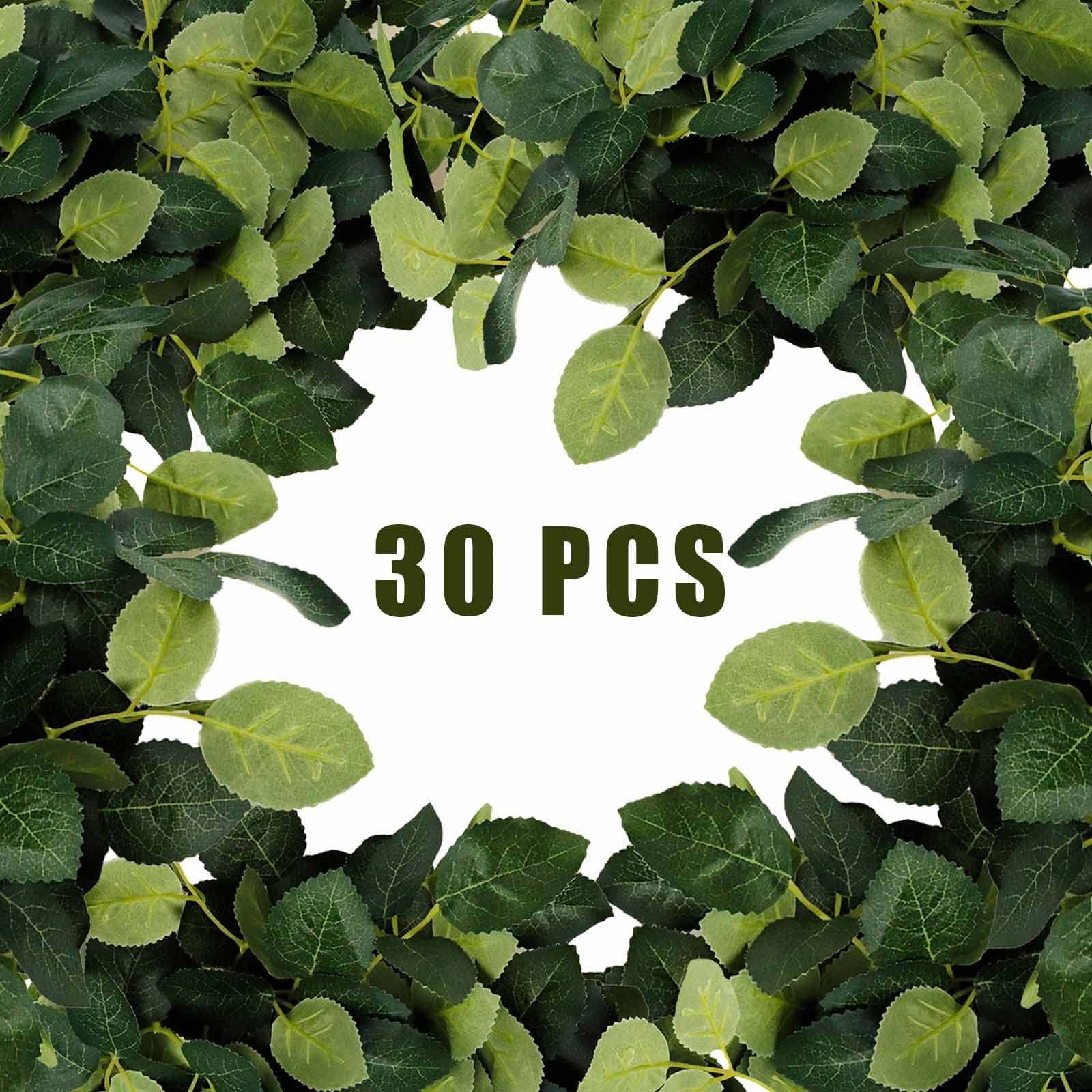30PCS Bulk Artificial Green Rose Leaves Fake Plant Leaf Silk Greenery Fake Ro…