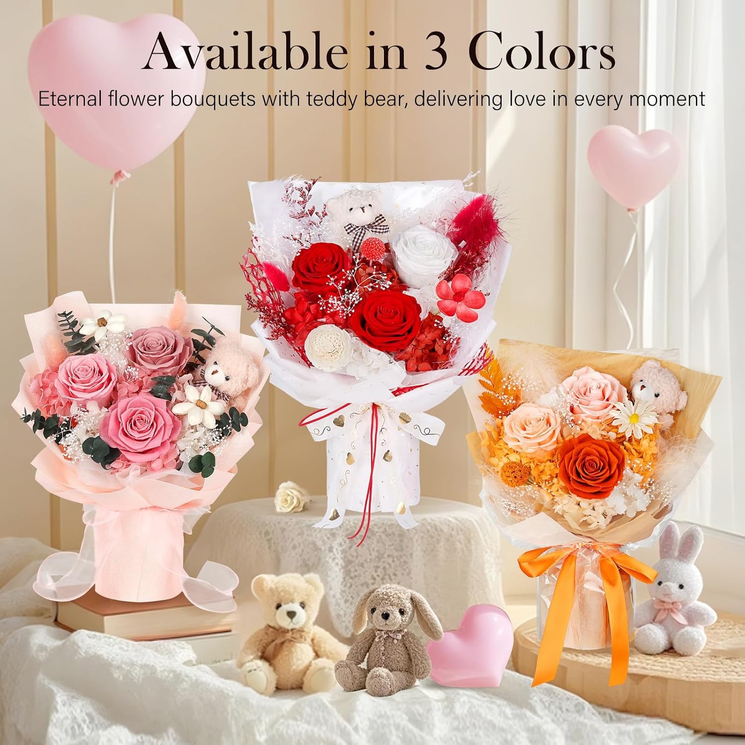 Real Forever Flowers Bouquet, Preserved Flowers Arrangement, Long Lasting